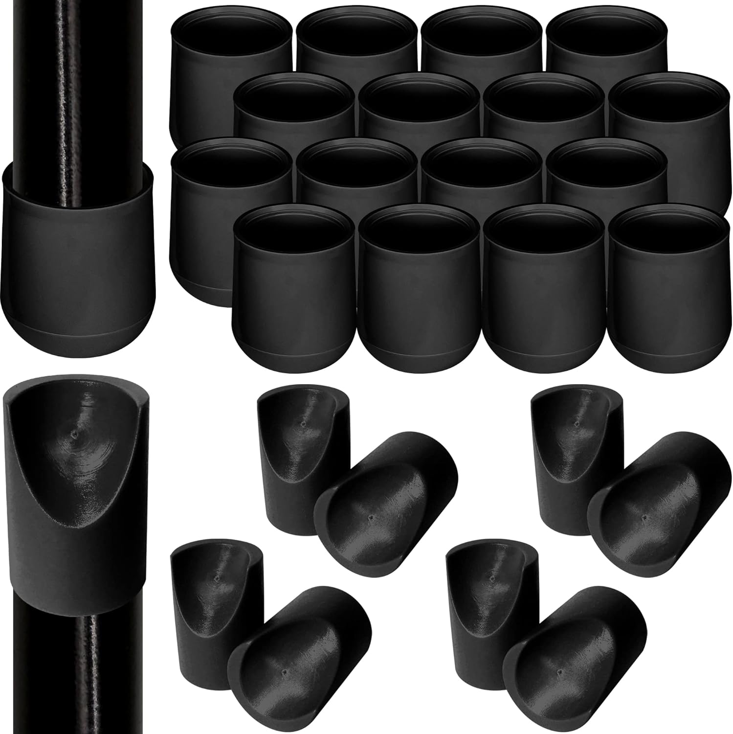 16 Black Folding Chair Leg Caps 7/8 Inch & 8 Black Folding