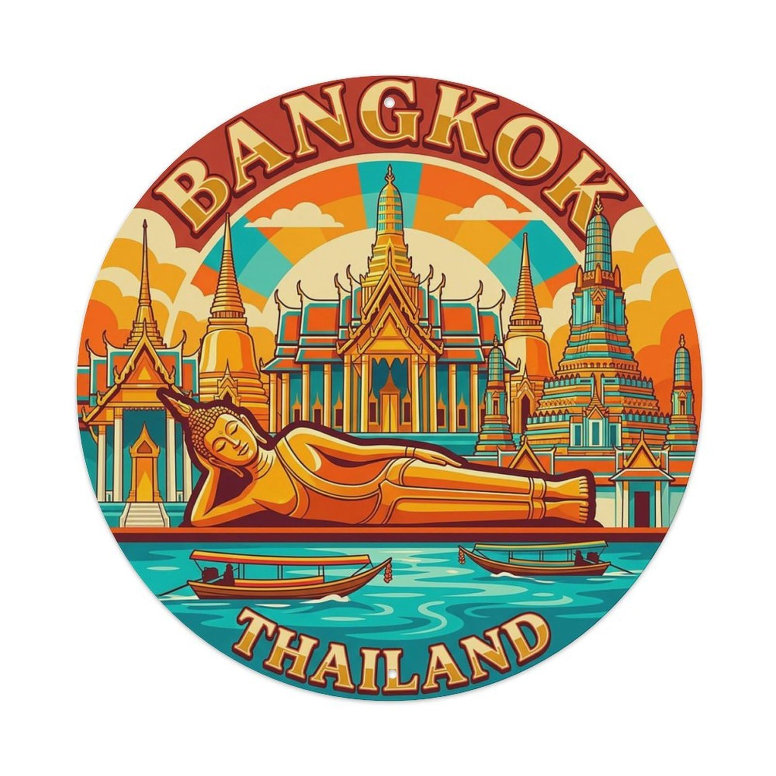 Vintage Travel Thailand Bangkok Vintage Metal Tin Sign Plaque Wall Decor for Cafe, Club Bar, Office, Garden Metal Poster 8x8Inch
