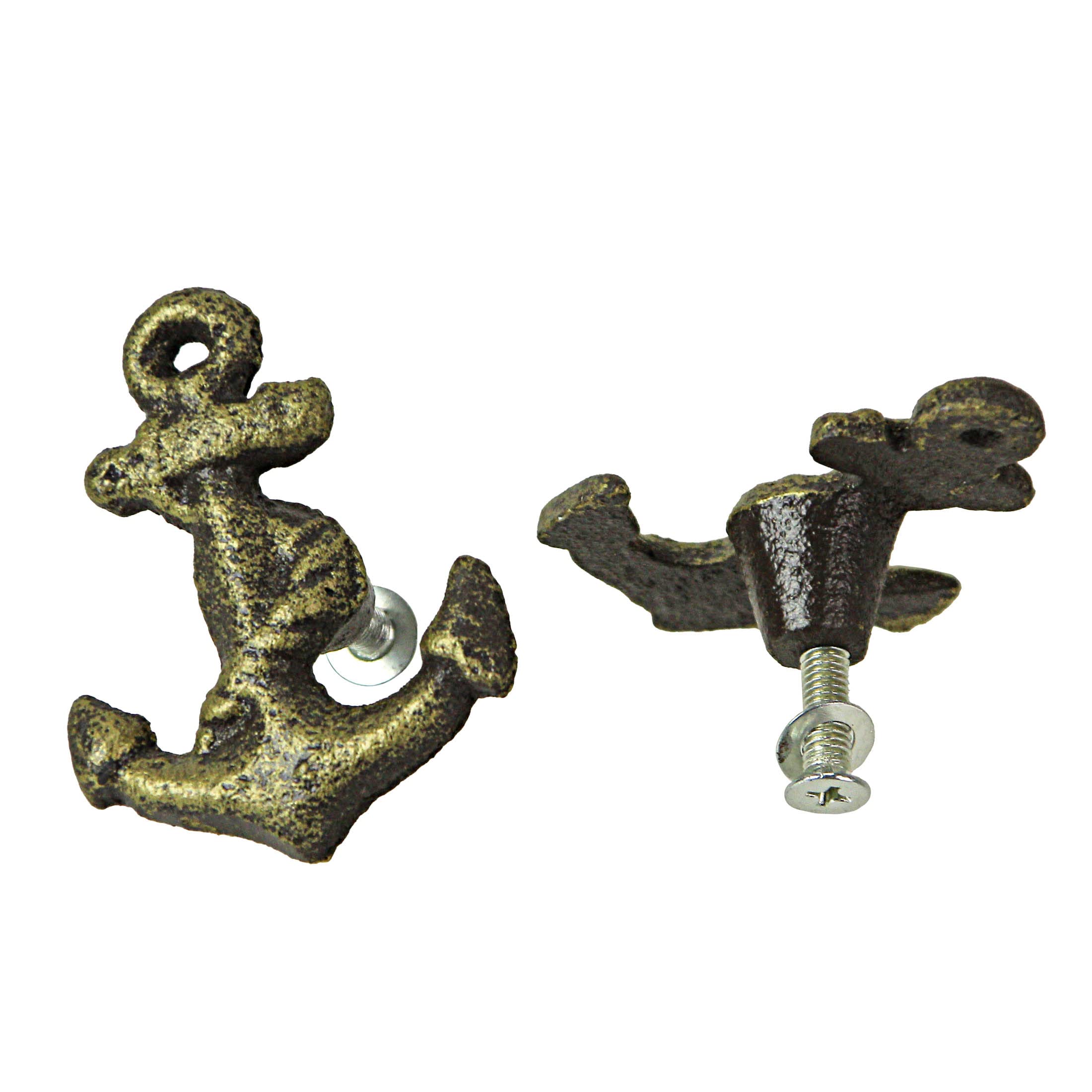 Zeckos Zestaw 6 rustykalnych gałek do szafek z brązu, żeliwne, kotwica, do szuflad, dekoracyjne gałki do szafek, dekoracja domu, 6 cm