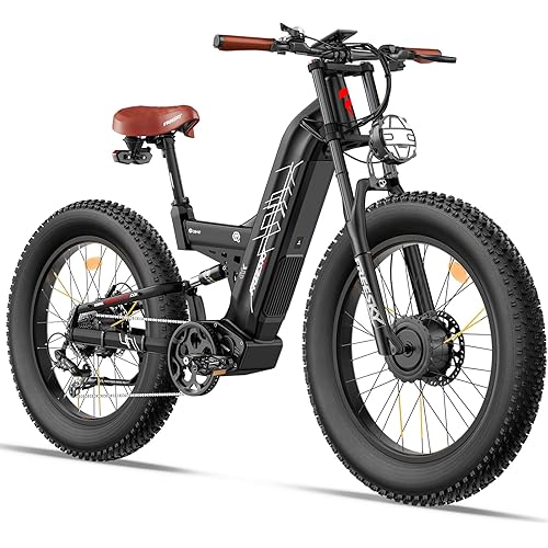 FREESKY Peak 4000W Dual Motor Ebike 40+MPH 48V 30AH Samsung Cells Battery AWD Electric Mountain Bike for Adults 26" Fat Tire Long Range Full Suspension Off-Road with Hydraulic Disc Brake Warrior PRO