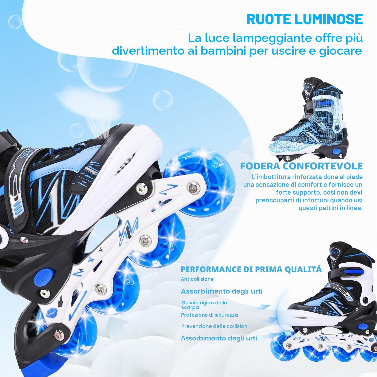 Pattini in linea regolabili per bambini ragazzi ragazze con ruote di illuminazione, pattini regolabili per bambini per principianti bambini giochi all'aperto
