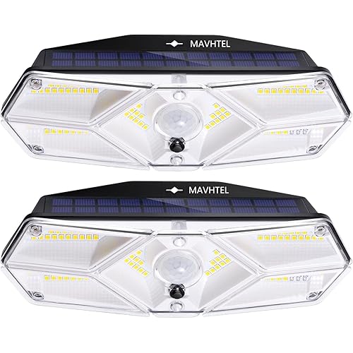 Solar Lights Outdoor Waterproof, Motion Sensor, Large illuminated area, 120 Degree Wide Angle, 32 Ft Long Sensing Distance, 3 Optional Modes, Solar Wall Lights for Garden,Front Door,Deck[2 Pack]