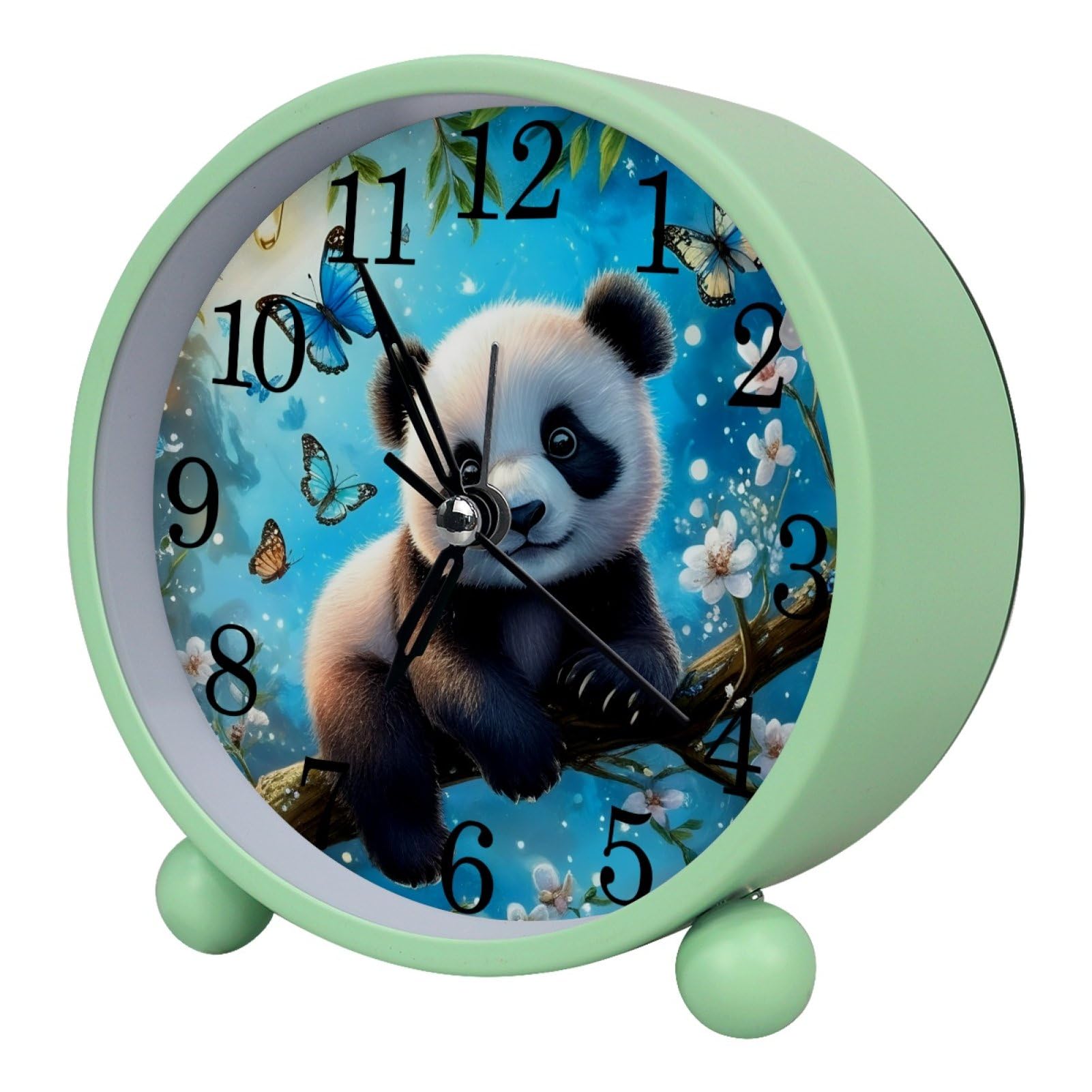 etoenbrc Panda 10.9" Alarm Clock,Small Battery Operated Clock, Slient Plastic Table Clocks for Living Room Decor,Bedroom,Office