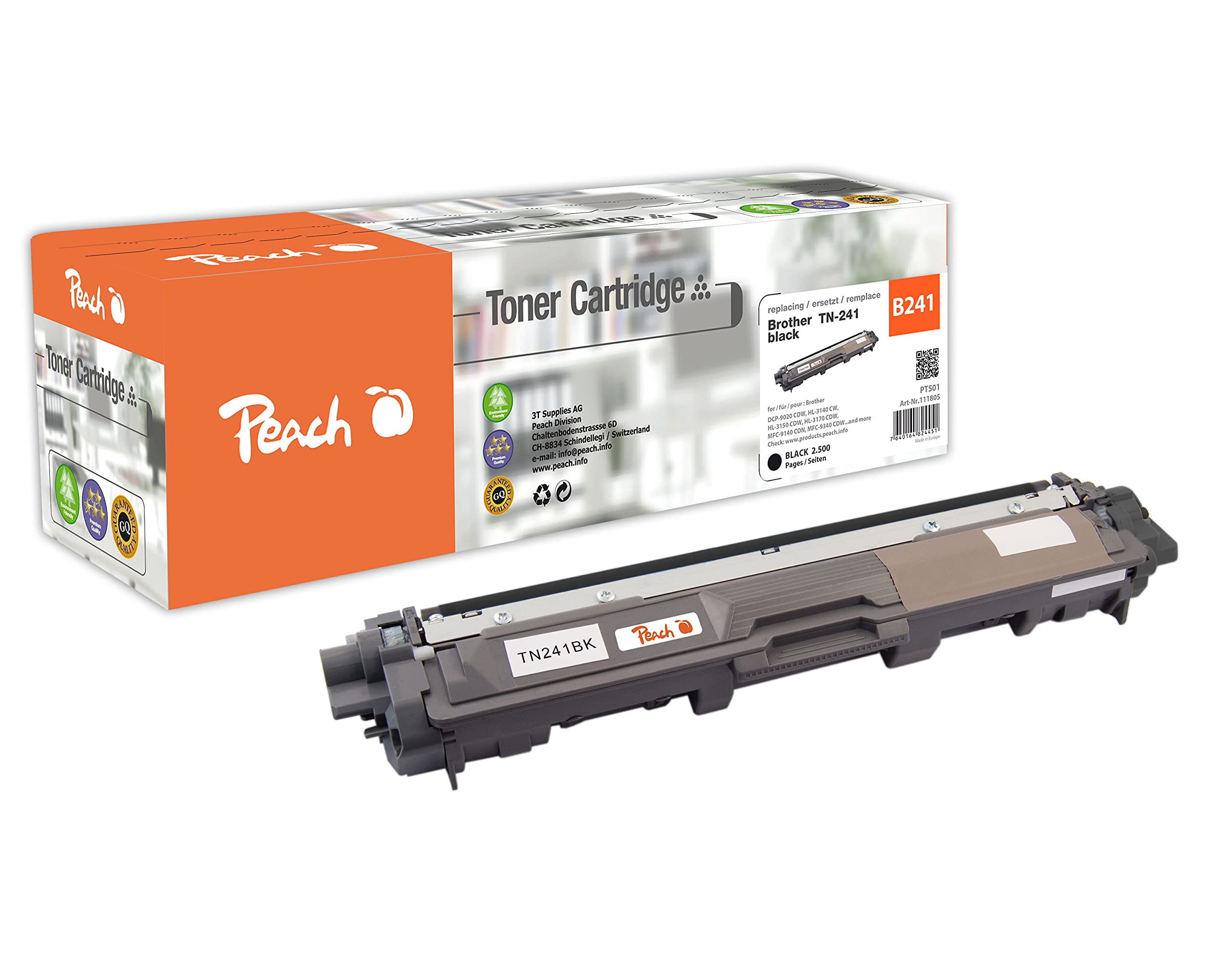 Peach B241/245 Moduł tonera czarny zastępuje Brother TN-241BK np. Brother DCP -9020 CDW, Brother HL -3140 CW, Brother HL -3150 CDN, Brother HL -3150 CDW, Brother HL -3170 CDW, B, B, B, B, B. rother MFC -9130 CW