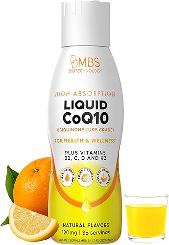 CoQ10 líquido de 120 mg de ubiquinona biodisponible para una absorción superior. Apoya la salud del corazón, los huesos y la piel con un