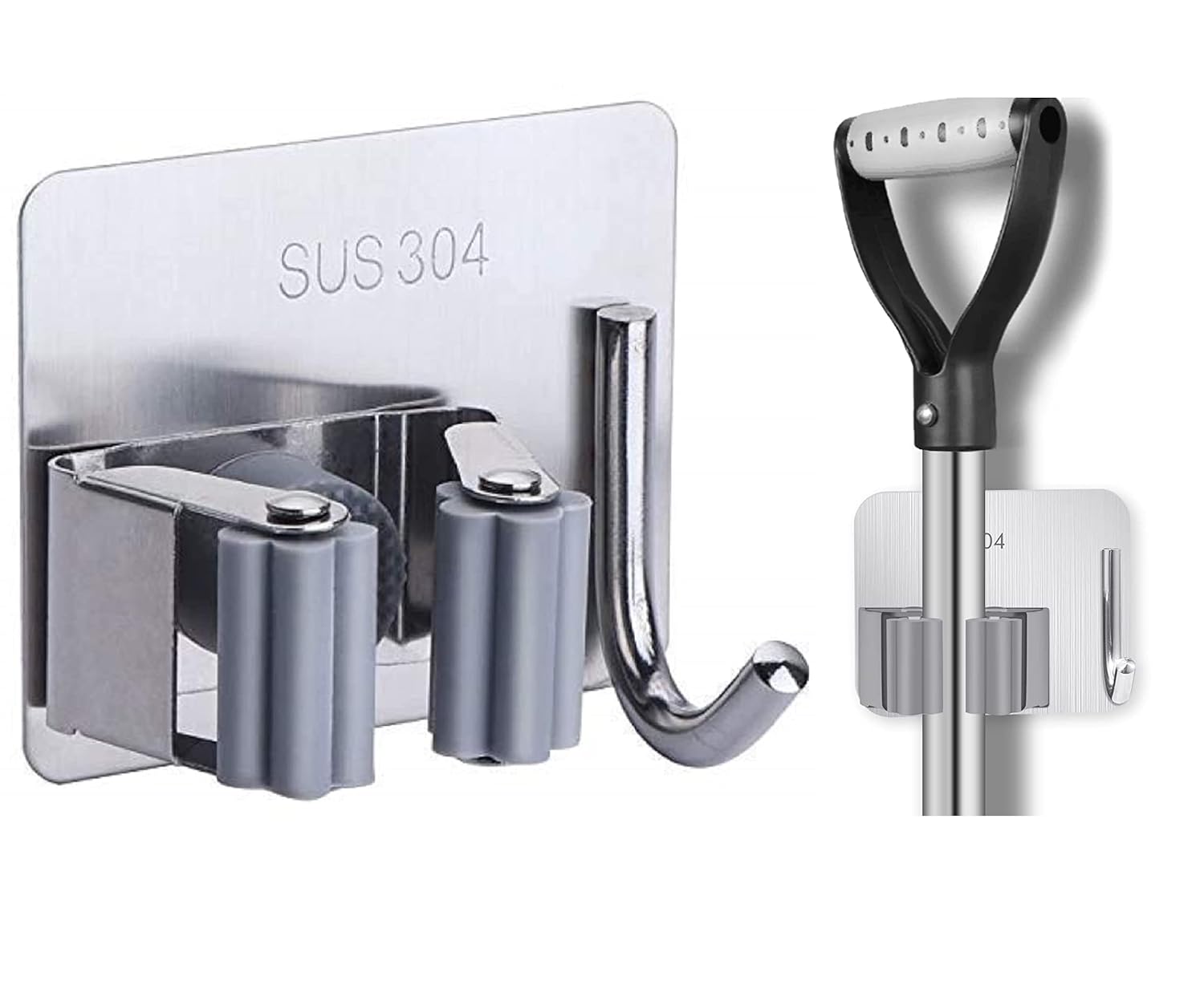 QOZWEID Self Adhesive Mop and Broom Holder Wall Mount (No Drilling