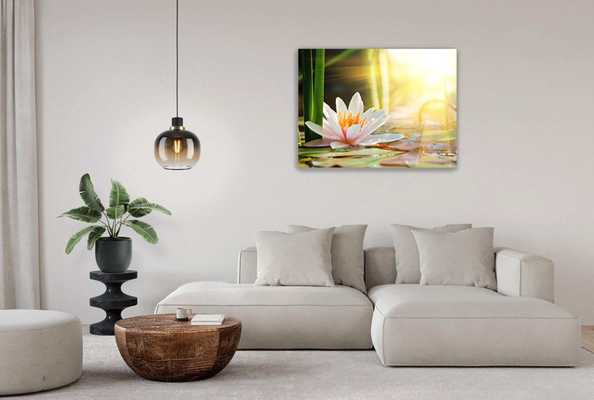 Anolyfi Leinwandbild Zen-Dekor – Rosa Lotus Mit Schmetterling, 101,6x50,8 Cm, Strukturierte Malerei