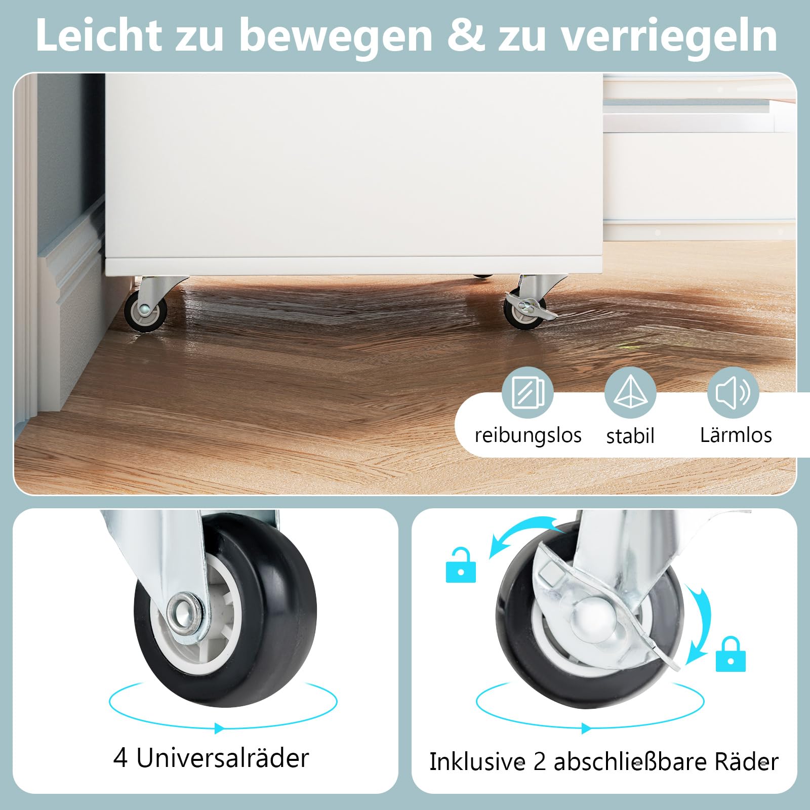 COSTWAY Rollcontainer mit 5 Schubladen, mobiler Aktenschrank mit Rädern, Bürocontainer Schubladenschrank Rollschrank Rollwagen, Schubladenkommode für Zuhause Büro (Weiß)