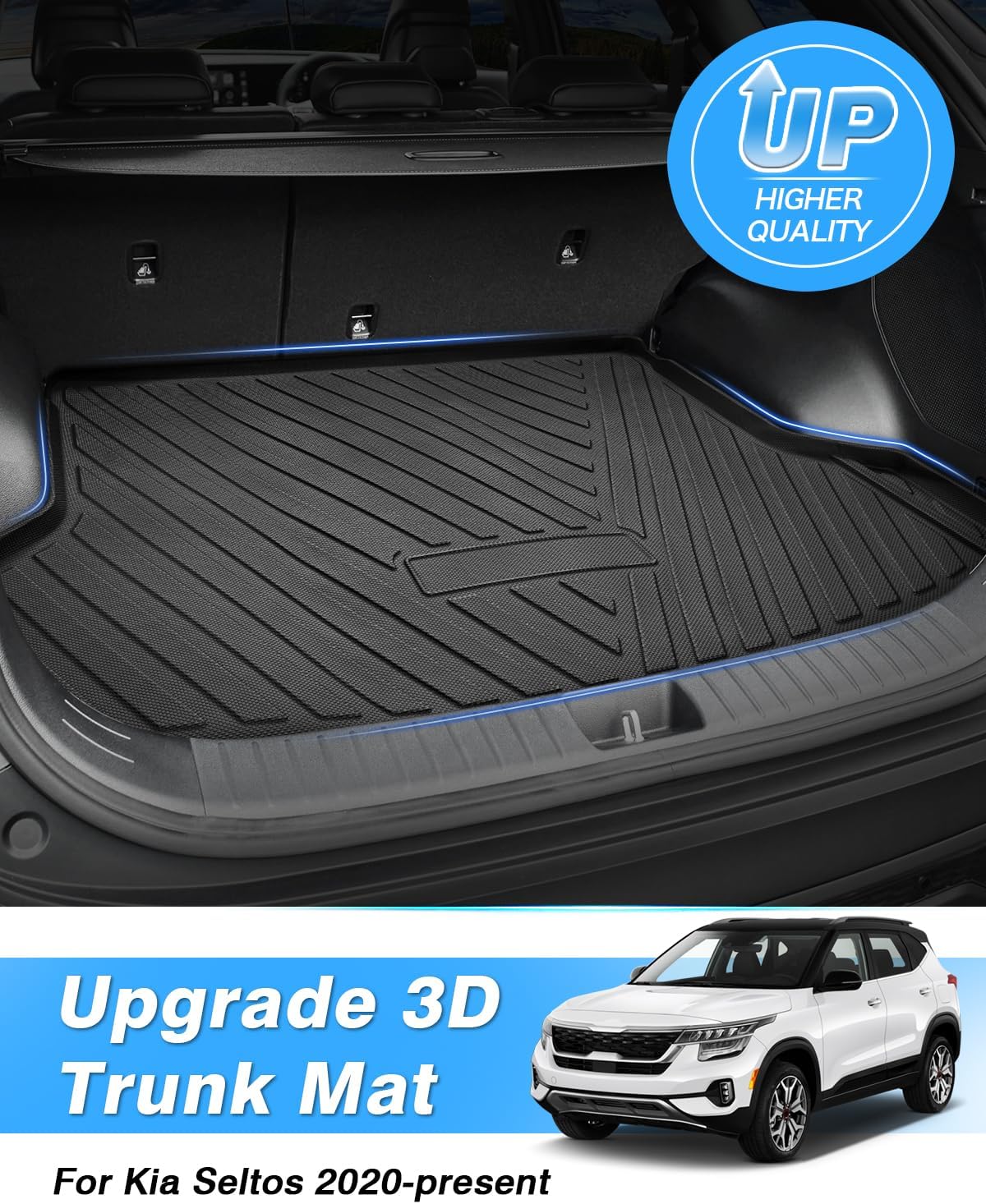Powerty Trunk Mat for 2021-2025 2026 Kia Seltos Accessories Cargo Mats TPE All Weather Cargo Liner Heavy-Duty Trunk Liners(Just Fits Without Subwoofer)(No SX Turbo Models) Cargo Mat?For?21-26?Kia Seltos