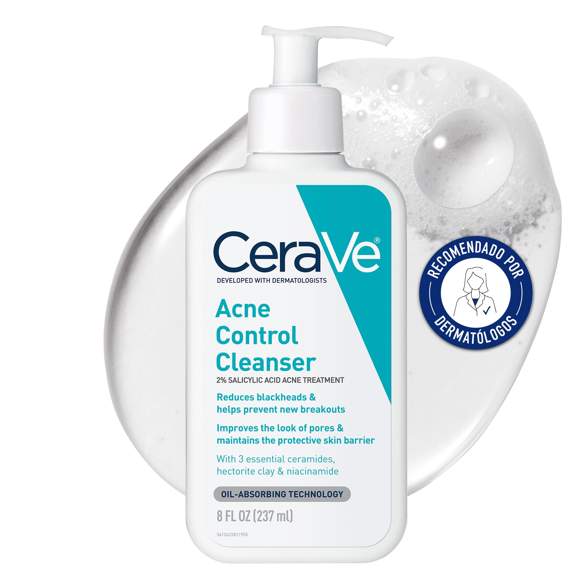 CeraVe Gel Limpiador Control Imperfecciones, Reduce el acné, los Puntos Negros y mejora los Poros, Tratamiento en gel con Ácido Salicílico, Para piel con tendencia acnéica y grasa, 236 ml