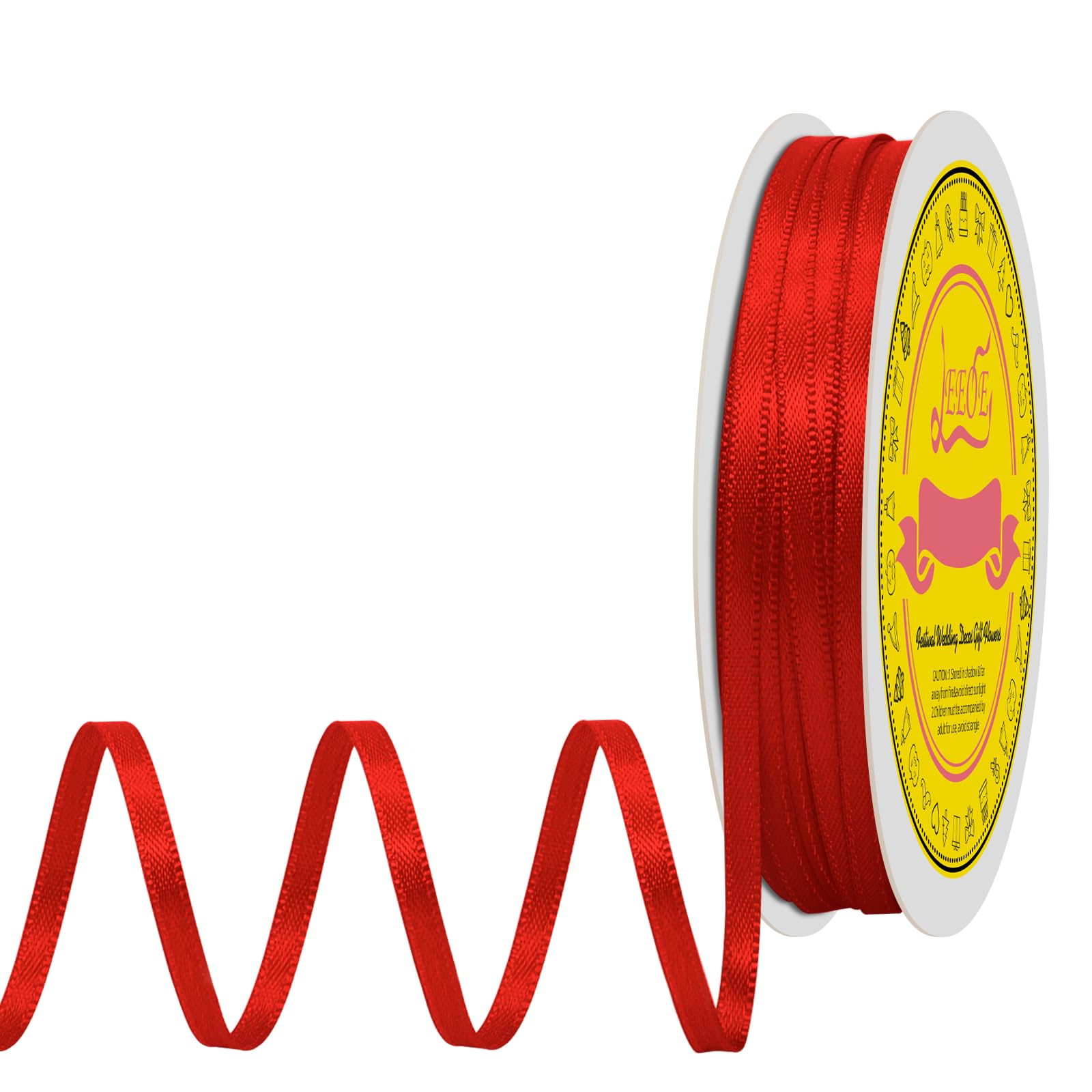 Double Face Red Satin Thin Ribbon 1/8 inch X 50 Yards Polyester Red Ribbon for Gift Wrapping Very Suitable for Weddings Party Hair Bow Invitation Decorations and More