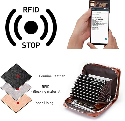 Miniatura 7 de BISON DENIM Funda para tarjetas, cartera de piel con bolsillo y bloqueo RFID, organizador de tarjetas de crédito, con cremallera, para mujeres y