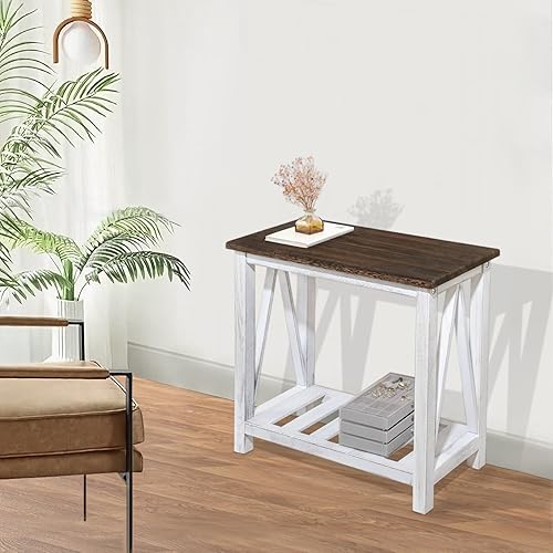 Miniatura 5 de Farmhouse End Table Narrow Side Table Living Room Slim End Tables with Storage Shelf 2 Tier Nightstand for Bedroom Hallway Dormitory, Rustic Brown