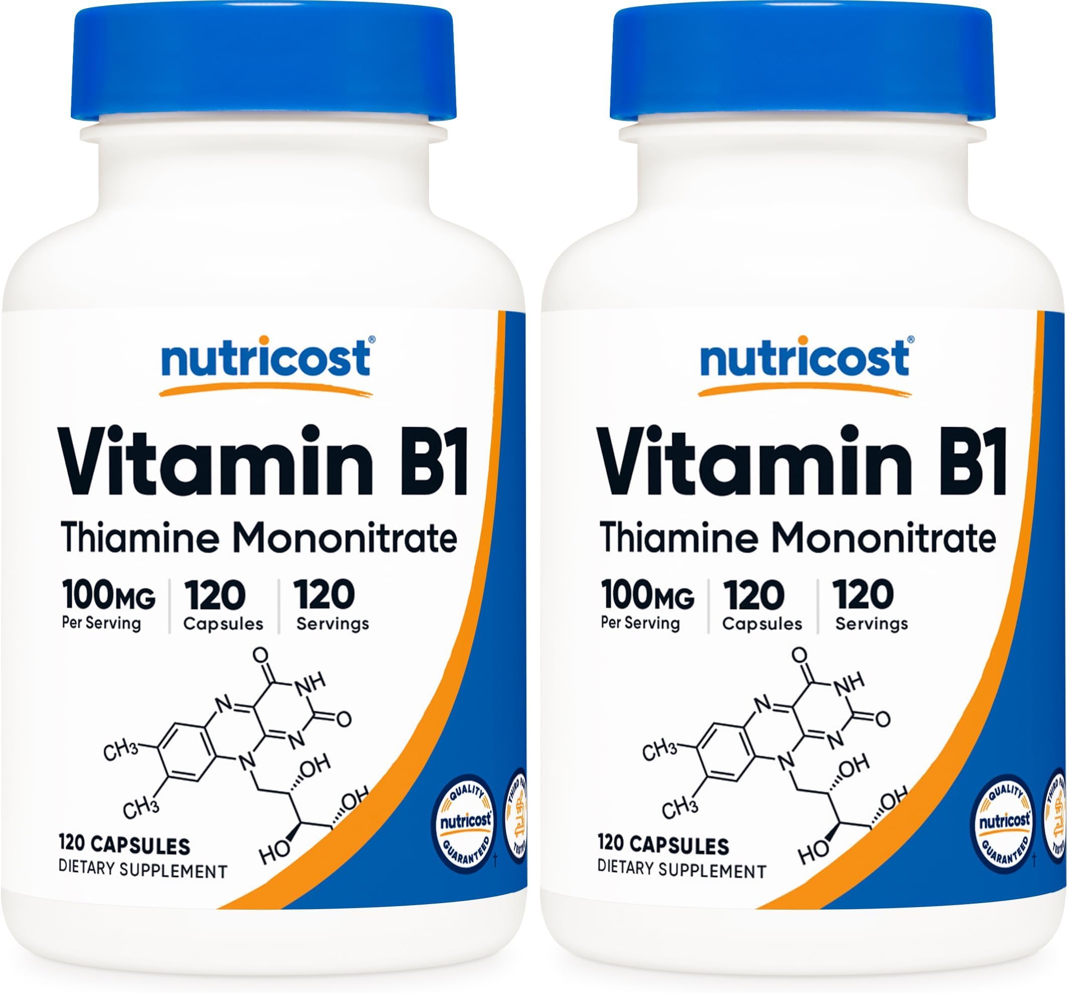 Nutricost Vitamin B1 (Thiamine) 100mg, 120 Capsules - Gluten Free and GMO-Free (Pack of 2) 120 Count (Pack of 2)