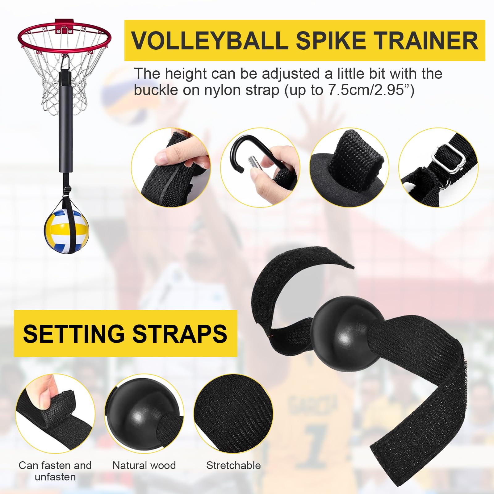 Kit di Attrezzature per l'Allenamento di Pallavolo, Allenamento per Picchi/Colpire/Servire/Arm Swing Training System con Cordini Regolabili e Cintura per Principianti(Senza Palla)