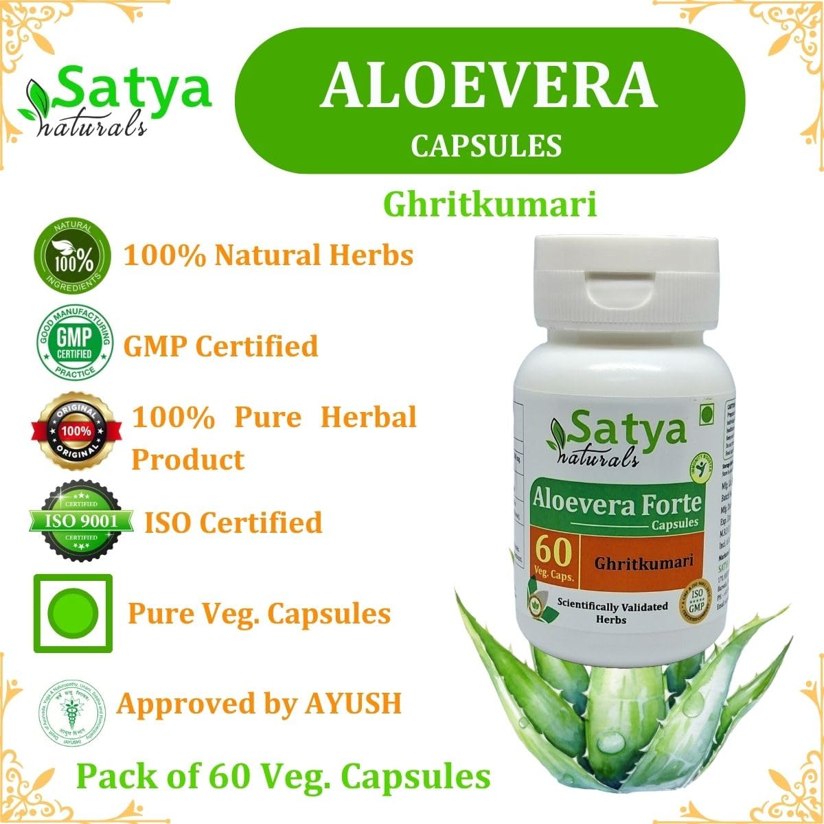 Ghritkuamri (Aloevera) Extract Capsules | Highest Potency, 100% Herbal Product | Pack of 60 X 500 mg. Veg. Capsules (Pack of 1 Bottle) — Amazon image 4
