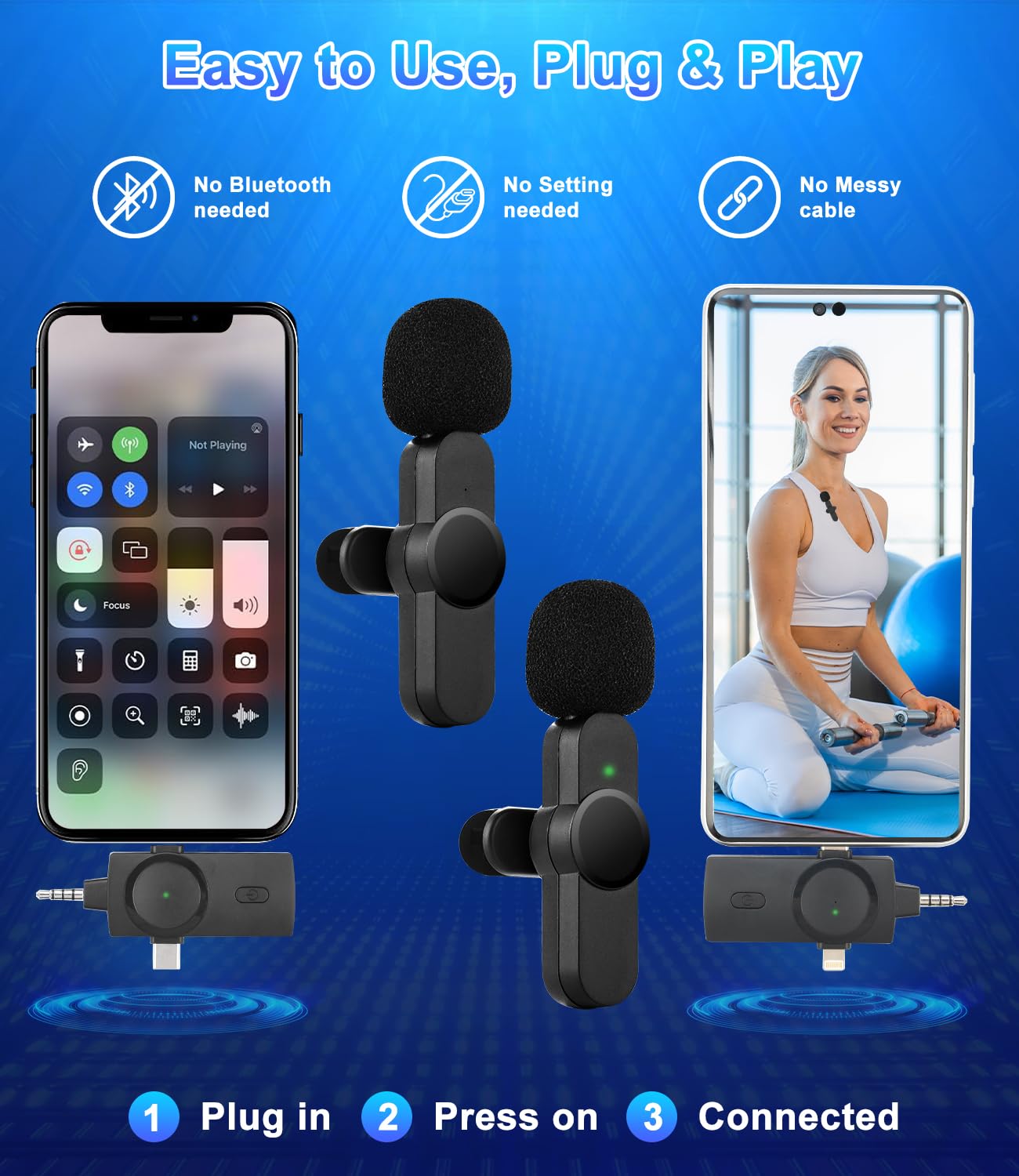 thumbnail: UTEBIT Draadloze Lavalier Microfoon - Bluetooth Microfoon Voor IPhone IOS Android - Opname En Live Streaming
