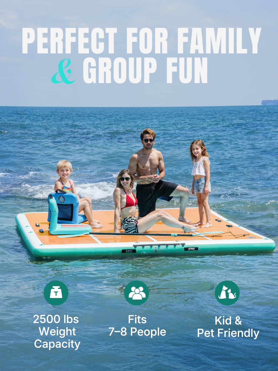Niphean Materassino Mare 305cm per 5–6 Persone e Amici, Facile Gonfiaggio/Sgonfiaggio, Piattaforma Galleggiante Facilmente Trasportabile, Superficie Antiscivolo per Piscina, Lago, Spiaggia e Mare