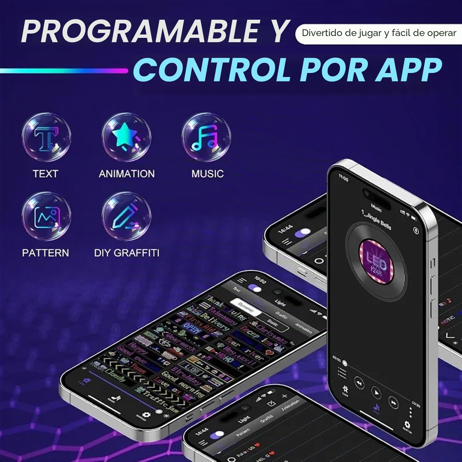 Grande Tablero de indicadores LED flexible, 146 x 20 cm, programable RGB mediante Bluetooth Smart App, panel de matriz de ojos de diablo, para coche, bar, publicidad, restaurante, tienda, decoración