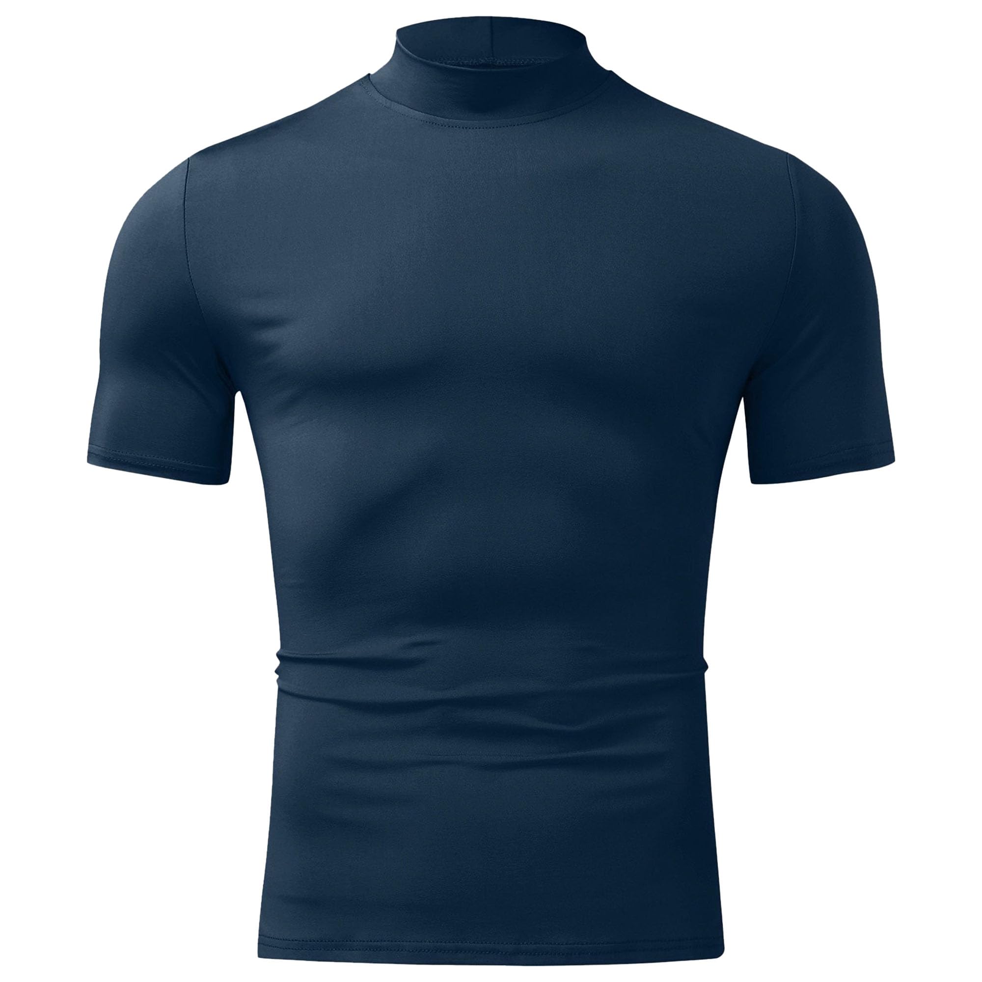 Men's Basic Causal Solid Tee Tops Soft Slim Fit T-Shirts Basic Undershirt Pullover Men Mock Neck T Shirts (Blue 2,Medium)