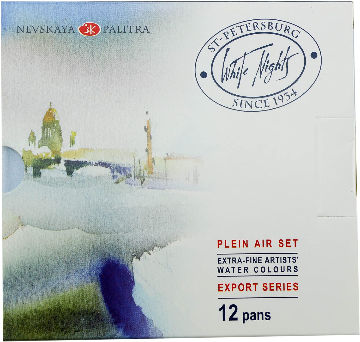 MasterClass White Night Künstler-Aquarell-Plein-Air-Set, 12 ganze Pfannen, Kunststoffbox