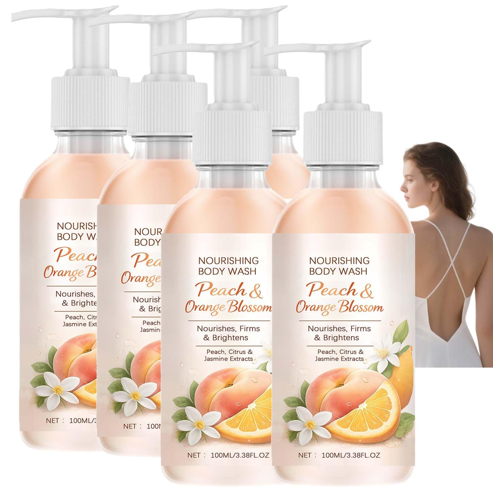 Lavaggio del corpo idratante Olio di cocco pesca, Olio di cocco Lavaggio corpo nutriente, Gel doccia bagno pesca, Doccia ultra idratante nutriente pelle secca, Pelle liscia e lucida, (5pcs)