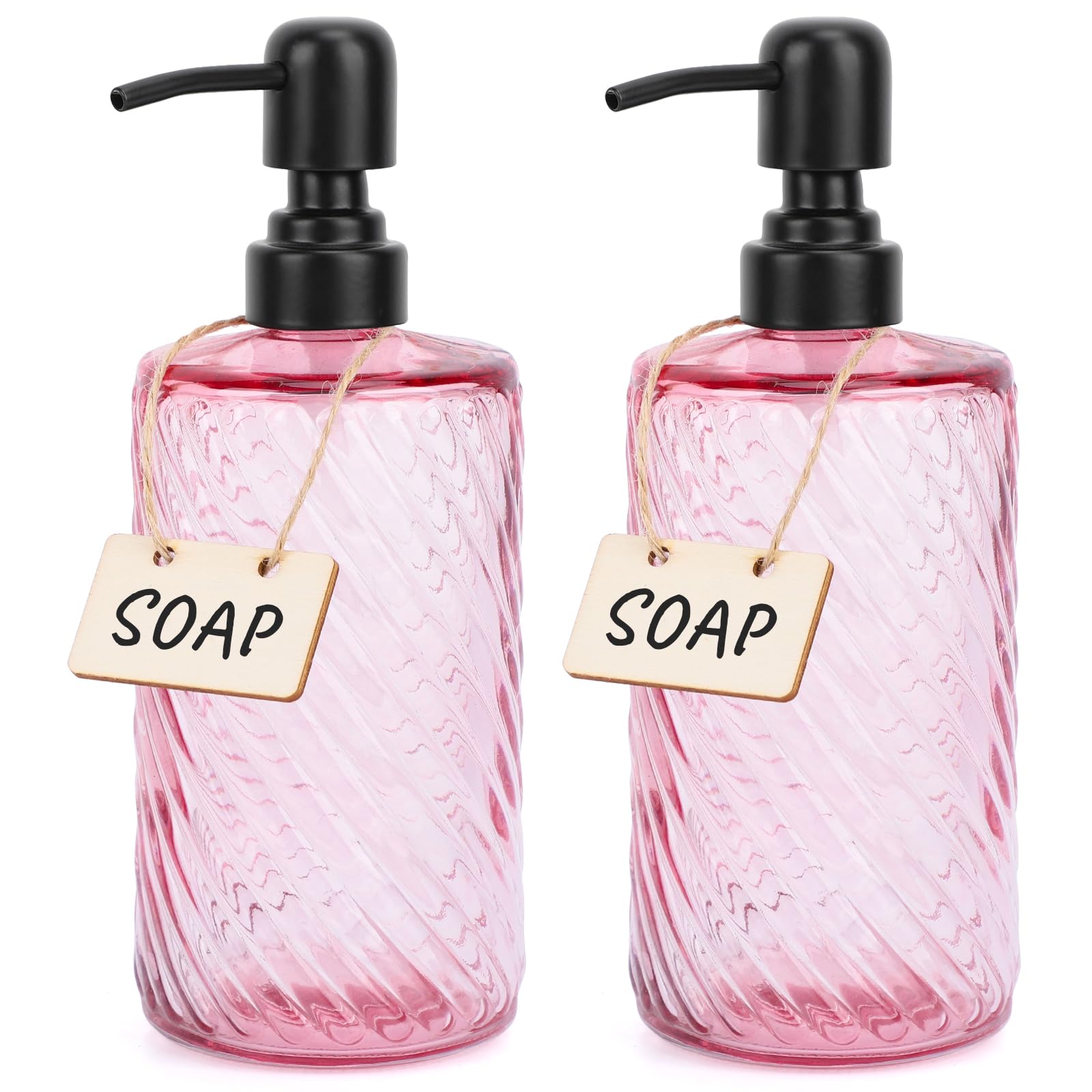 Segbeauty Soap Dispenser Set, 2 Pack Refillable Glass Soap Dispenser with Stainless Steel Pump, 500ml Empty Shampoo and Conditioner Bottles for Bathroom and Kitchen Farmhouse Decor
