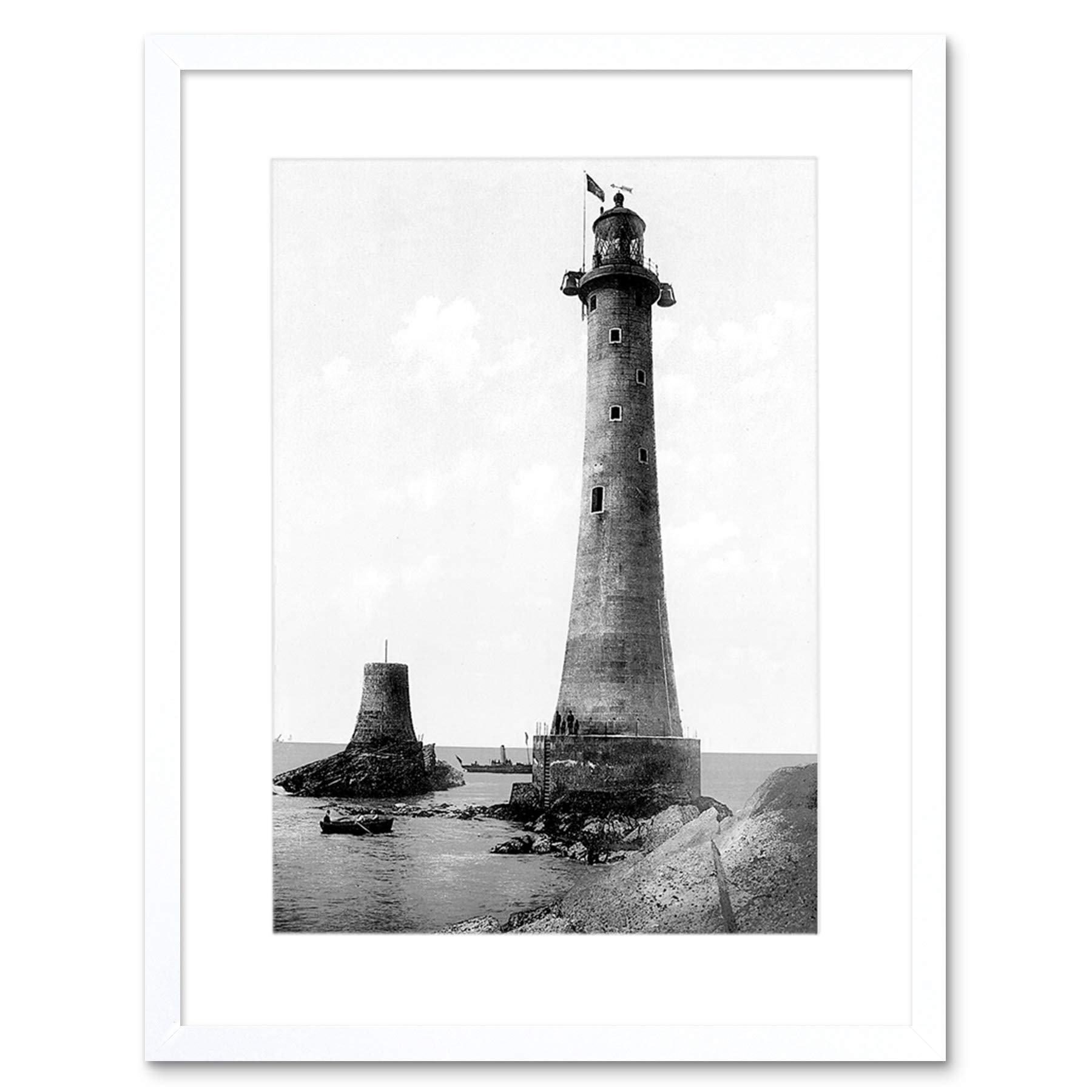 Wee Blue Coo Vintage Photo Eddystone Lighthouse Plymouth Framed Wall Art Print