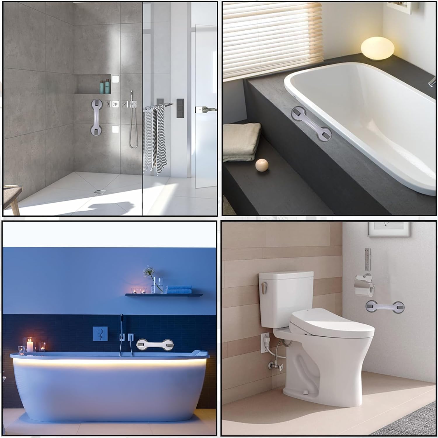 Maniglia per anziani, 2 pezzi, per doccia con ventosa, senza foratura, antiscivolo per doccia e bagno, tenuta forte fino a 110 kg, maniglia di sicurezza per anziani, grigio, 30 cm