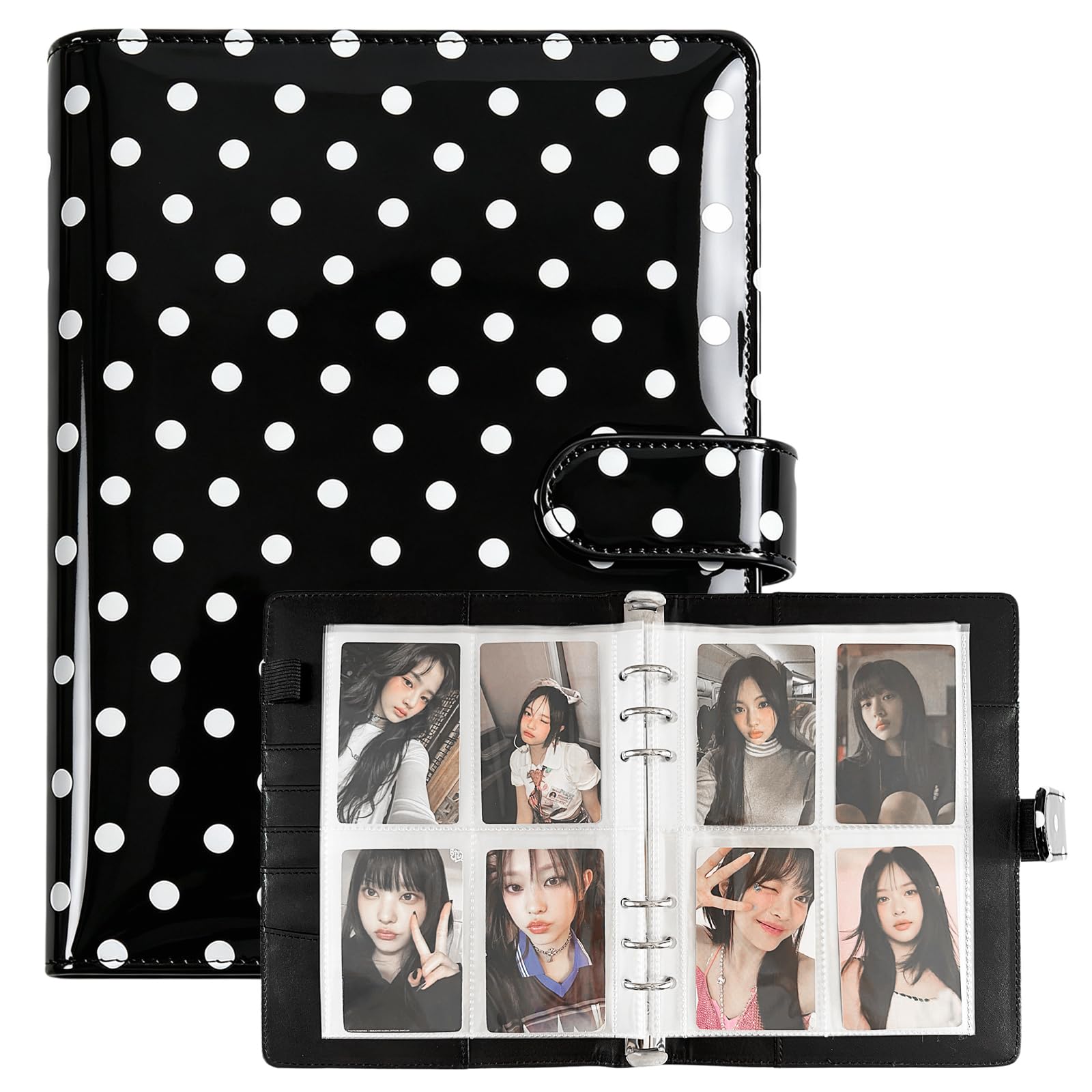 WELLRI A5 Kpop Photocard Binder with 30Pack Pages 6 Ring Photocard Holder Book PU Leather Cover Collector for 2x3’’ Idol Album Cards Trading Card (Black) — image 1