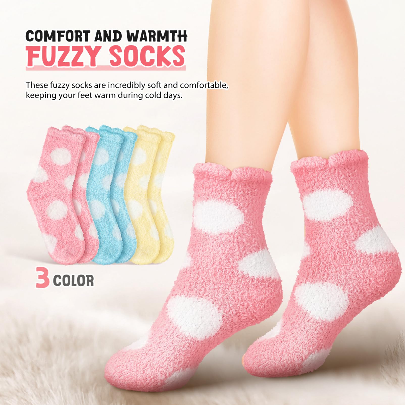 FOMIYES 3 Pairs Fuzzy Moisturizing Socks Women Foot Care Socks Winter Thermal Socks Dotted Spa Socks for Dry Cracked Feet Moisturizing Overnight