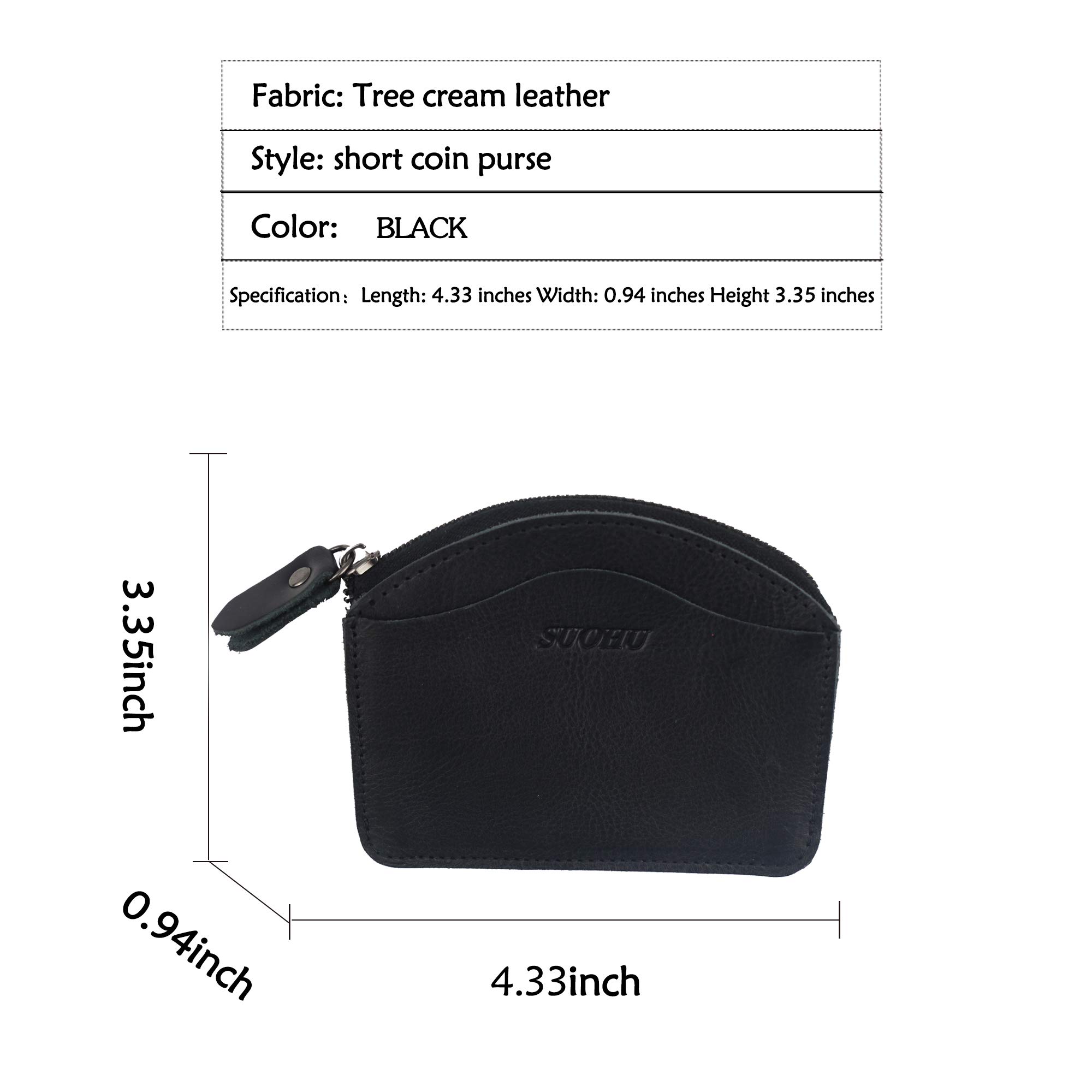 SUOHU Small leather coin purse Men's Retro Small Wallet Ladies Leather Zipper Coin Purse?Black?