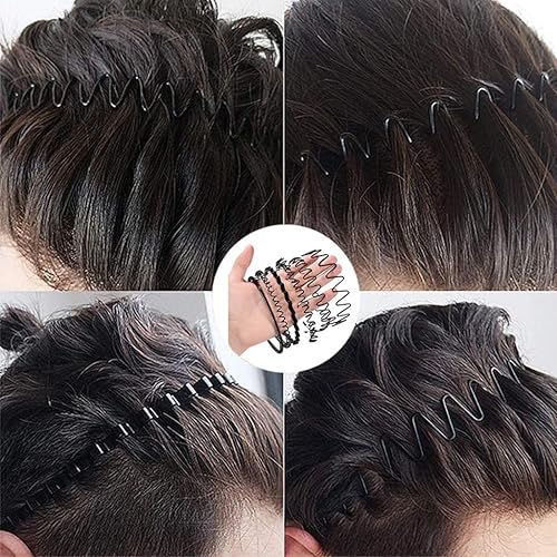 Miniatura 3 de 6 diademas de metal onduladas banda para el cabello de primavera bandas deportivas de moda unisex color negro elástico antideslizante accesorios