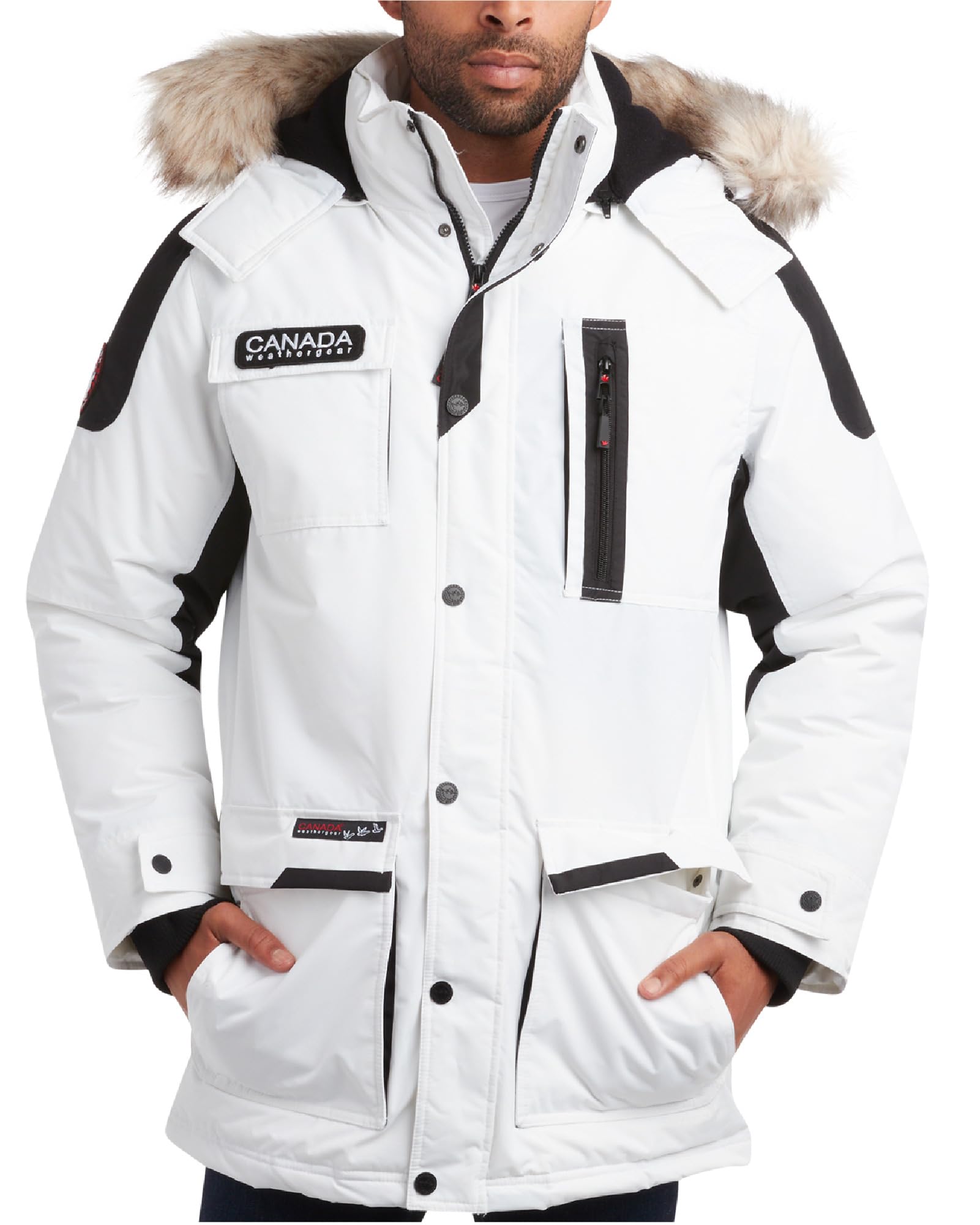 CANADA WEATHER GEAR Men's Parka - Heavyweight Polar Fleece Lined Parka Coat with Faux Fur Hood - Warm Jackets for Men (M-XXL)