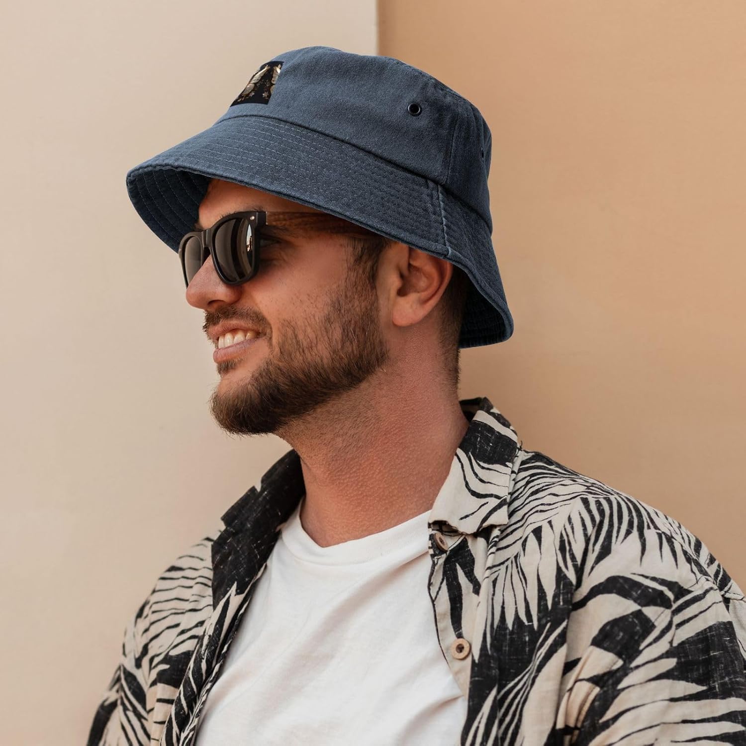 Gold White Butterflies Printed Cowboy Fisherman hat, Suitable for Outdoor Fishing Beach Party Fisherman hat Hip-hop hat,