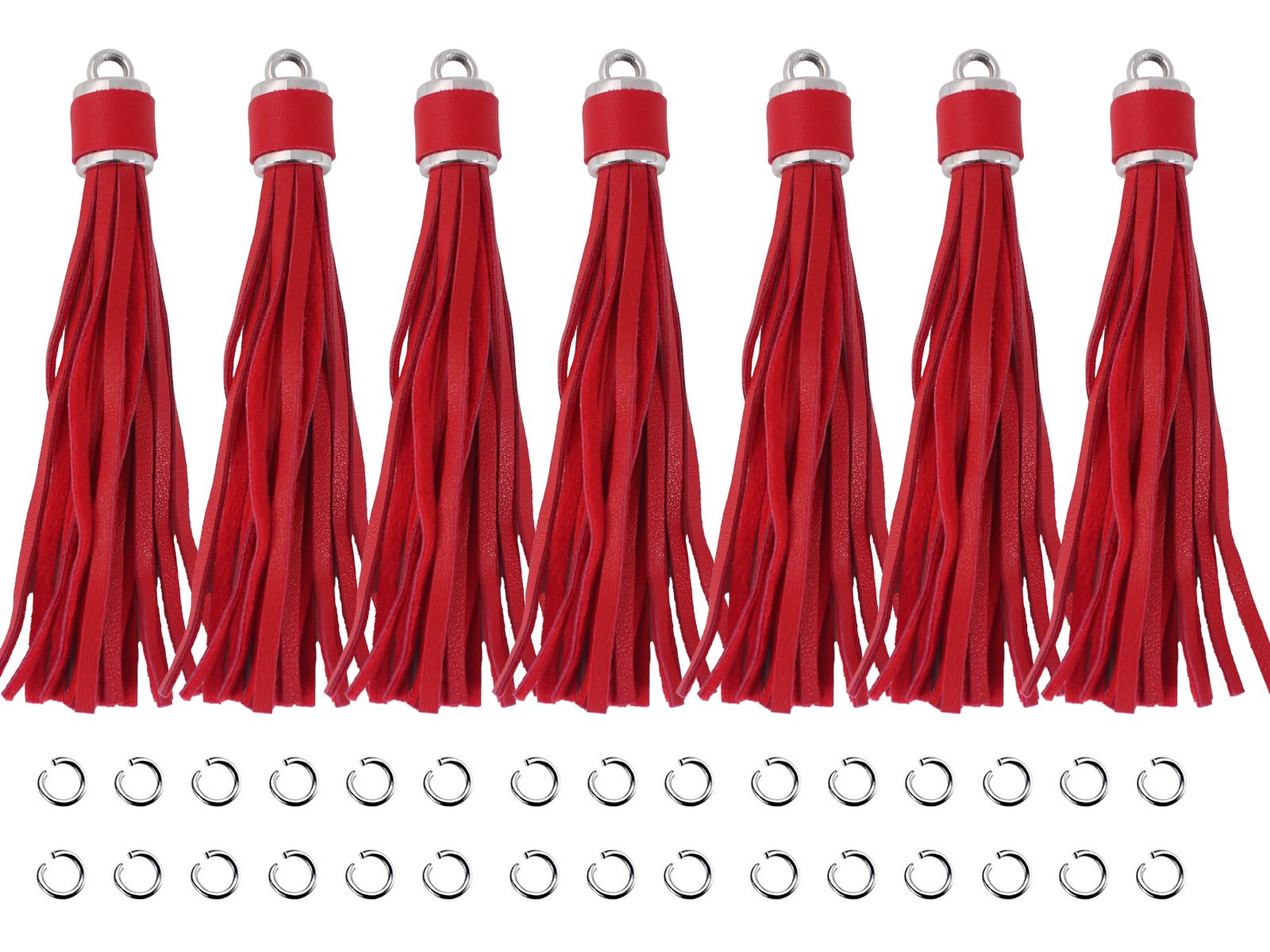 4.3'' Red PU Leather Tassels 12Pcs Gold Caps for Keychains
