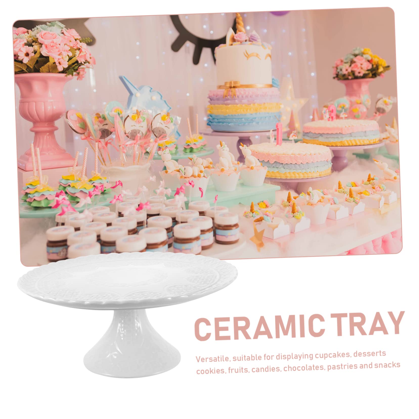 COLLBATH Alzatina per Torta in Ceramica Bianca, Vassoio Alto per Dolci | Design Semplice e Creativo, Resistente All’usura, per Servizio Tavola in Ristoranti e Cucine