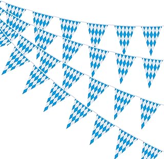Ahfulife 39 Feet Oktoberfest Flag Banner for Oktoberfest Decorations, 1 pack Oktoberfest Bavarian Pennant Banner with 30pcs Flags for German Oktoberfest Themed Party Decorations(39 feet, 7.8"x11")
