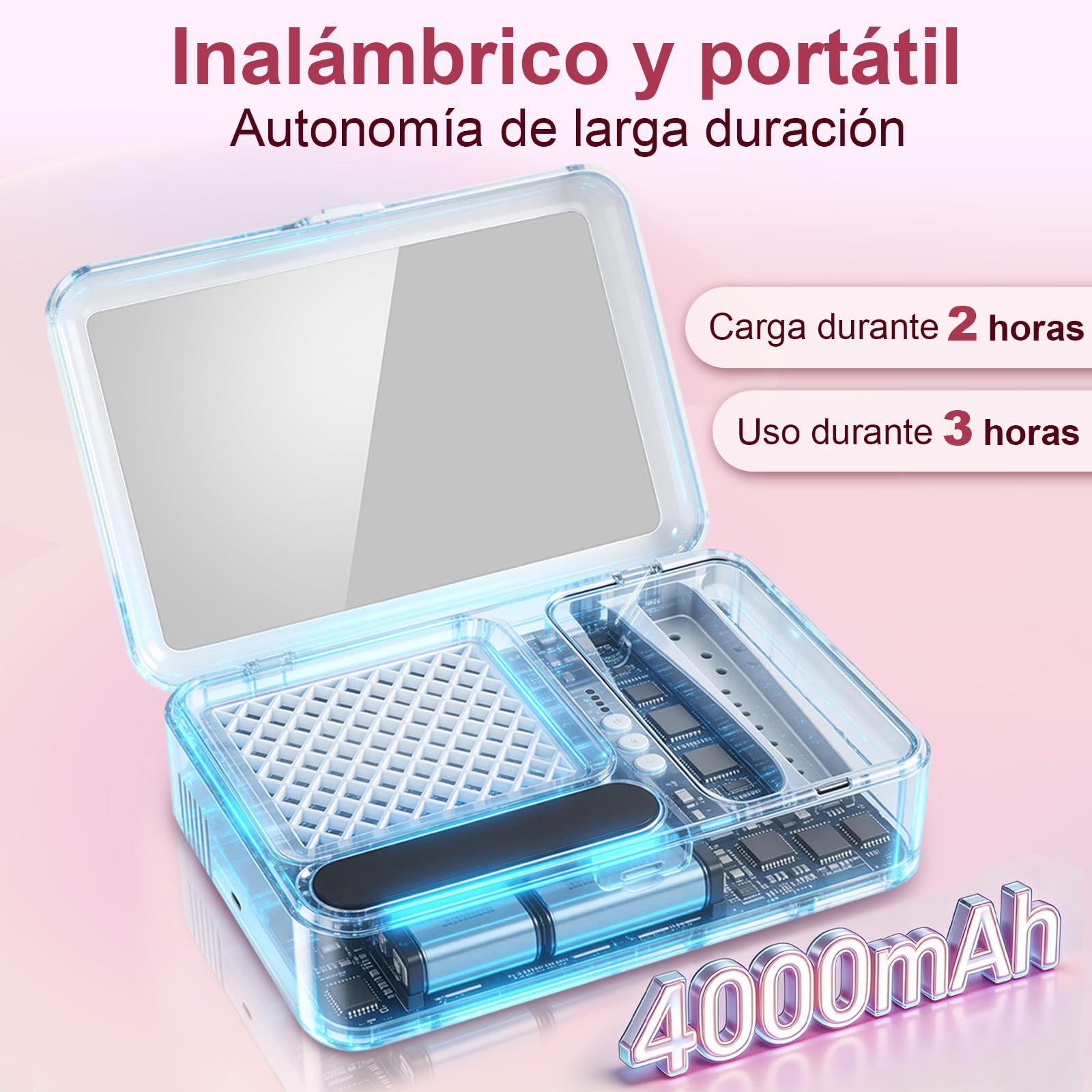 Aspirador uñas 2 en 1, 16 pcs, inalámbrico, 4000mAh | Succión 4 niveles, 99% polvo, manicura pro, silencioso