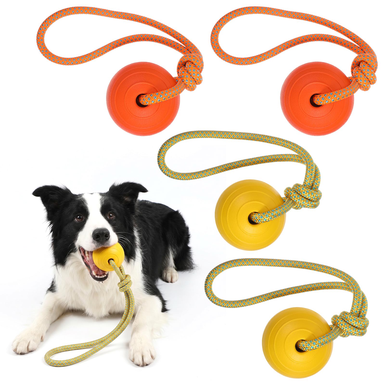 Lot de 4 jouets flottants pour chien avec corde, balle en EVA pour aller chercher de l'eau, jaune et orange