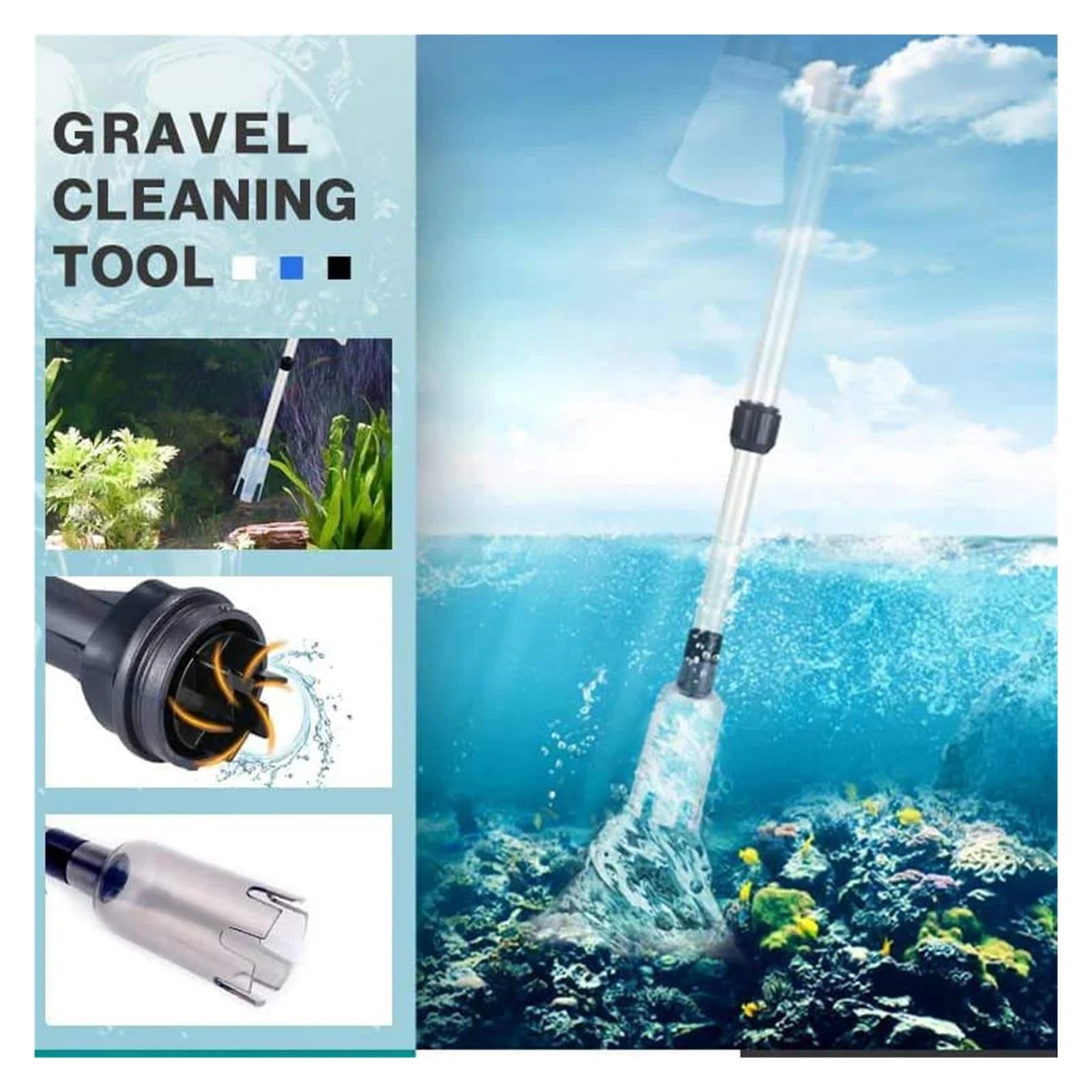 Siphon d'aquarium à Aspiration puissante, Nettoyeur de Sable, Nettoyeur de Sable, changeur d'eau de Gravier sous Vide, Filtre de Siphon 220V(European Standard)