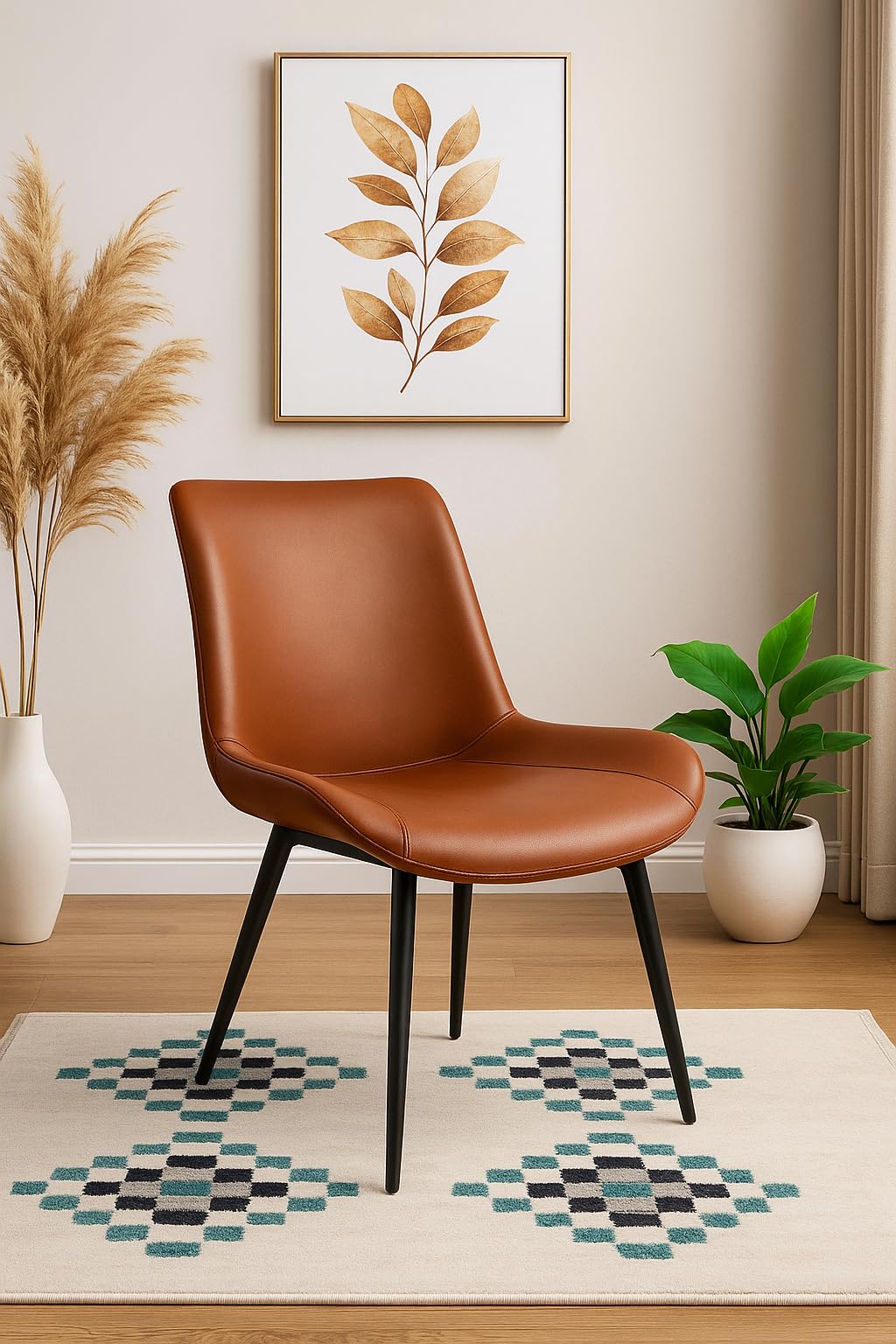 Zidle Helium Accent Dining Visitor Chair for Living Room| Bedroom | Restaurant | Made in Hard Press ply Velvet Back & Seat | Powder Coated Metal Taper Legs |pre Assembled (Leatherette tan Brown)-image-19