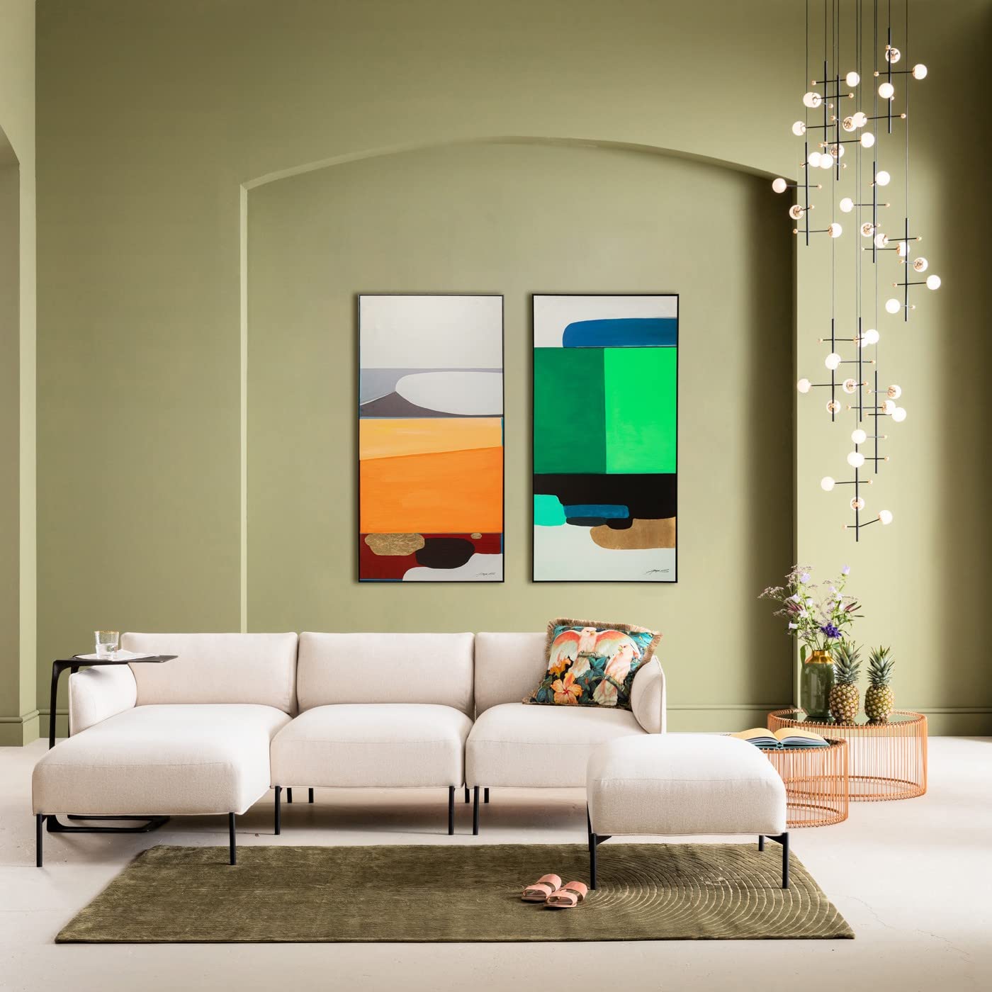 Tableau Mural "Offline Is The New Luxury" - 80x60 Cm - Cadre Bois, Fond Vert, Texte Orange - Décoration Moderne Salon/chambre