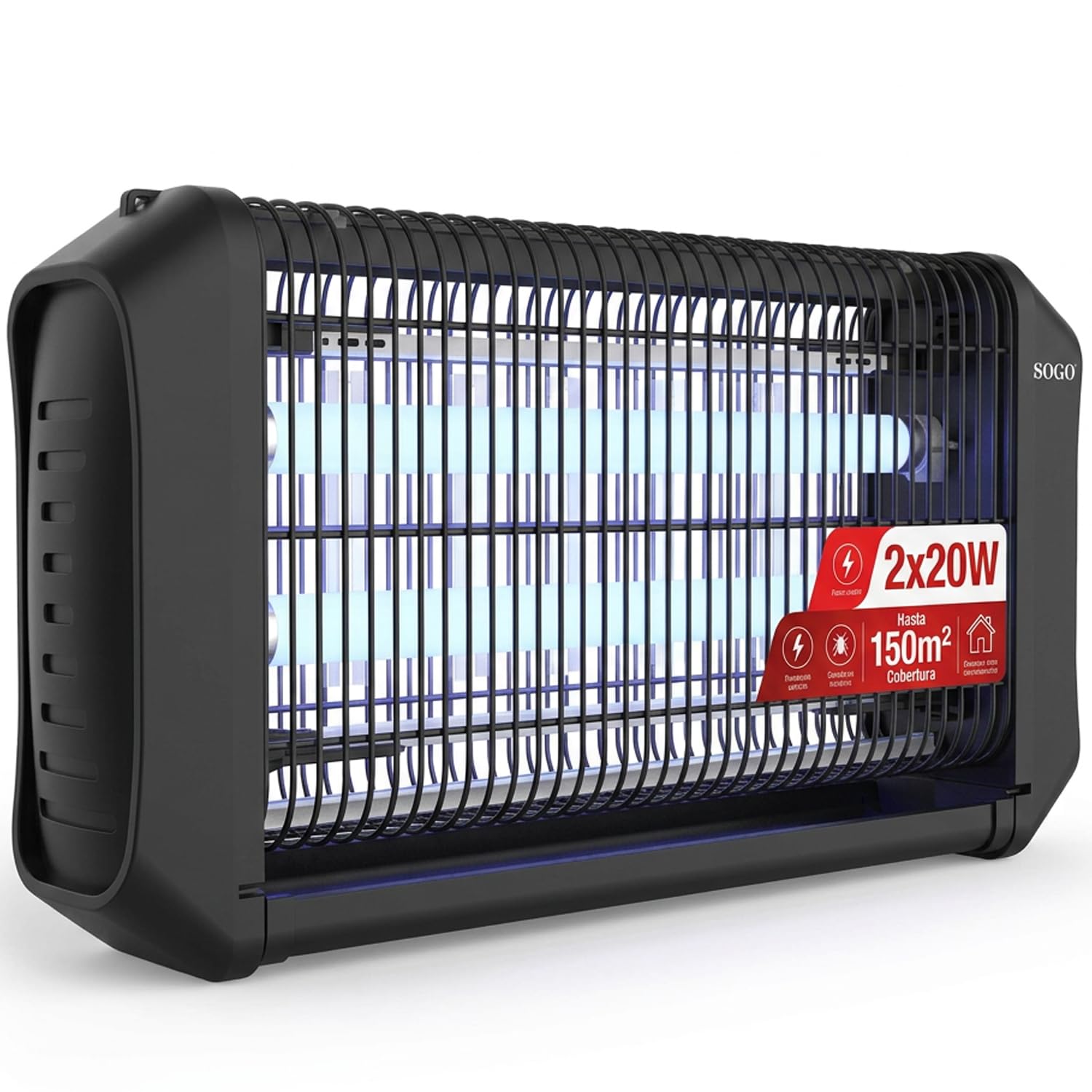 Mata Insectos Eléctrico 2x20W – Lámpara LED Antimosquitos Profesional hasta 150m², Eliminador de Moscas y Mosquitos sin Químicos, Bandeja Extraíble, Uso Interior