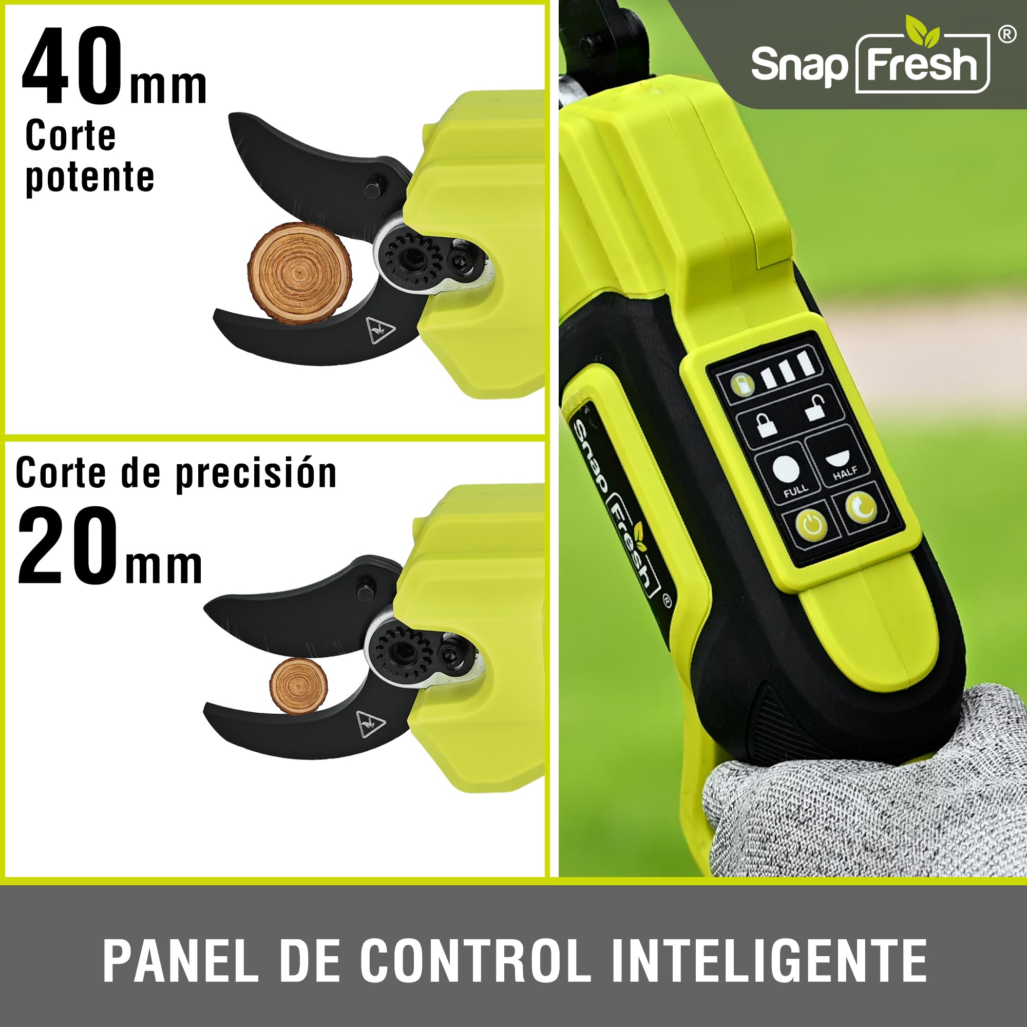 SnapFresh Tijeras de Podar Eléctricas 20V, Sin Escobillas, Diámetro Máx. de Corte de 40 mm, Tijeras de Podar Eléctricas con Batería de 2,0 Ah y Cargador, Hoja SK5 Inalámbrica para Ramas