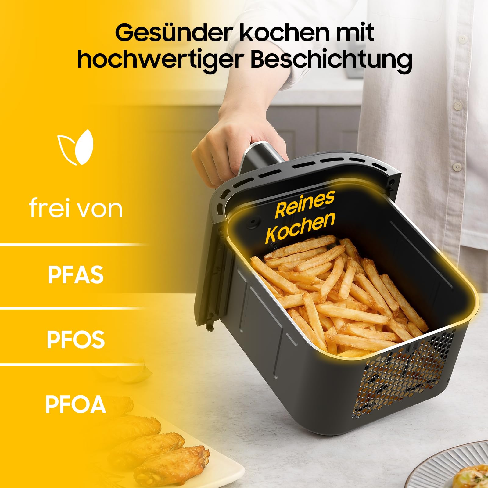 Airfryer 10L Double Stack - 2700W Heißluftfritteuse 2 Kammern, XXL Heissluftfritteuse mit vertikale Doppelkammer, 6-in-1-Funktionen, Max 230°C, PFAS-frei, Spart 50 Prozent Platz, Rezeptbuch