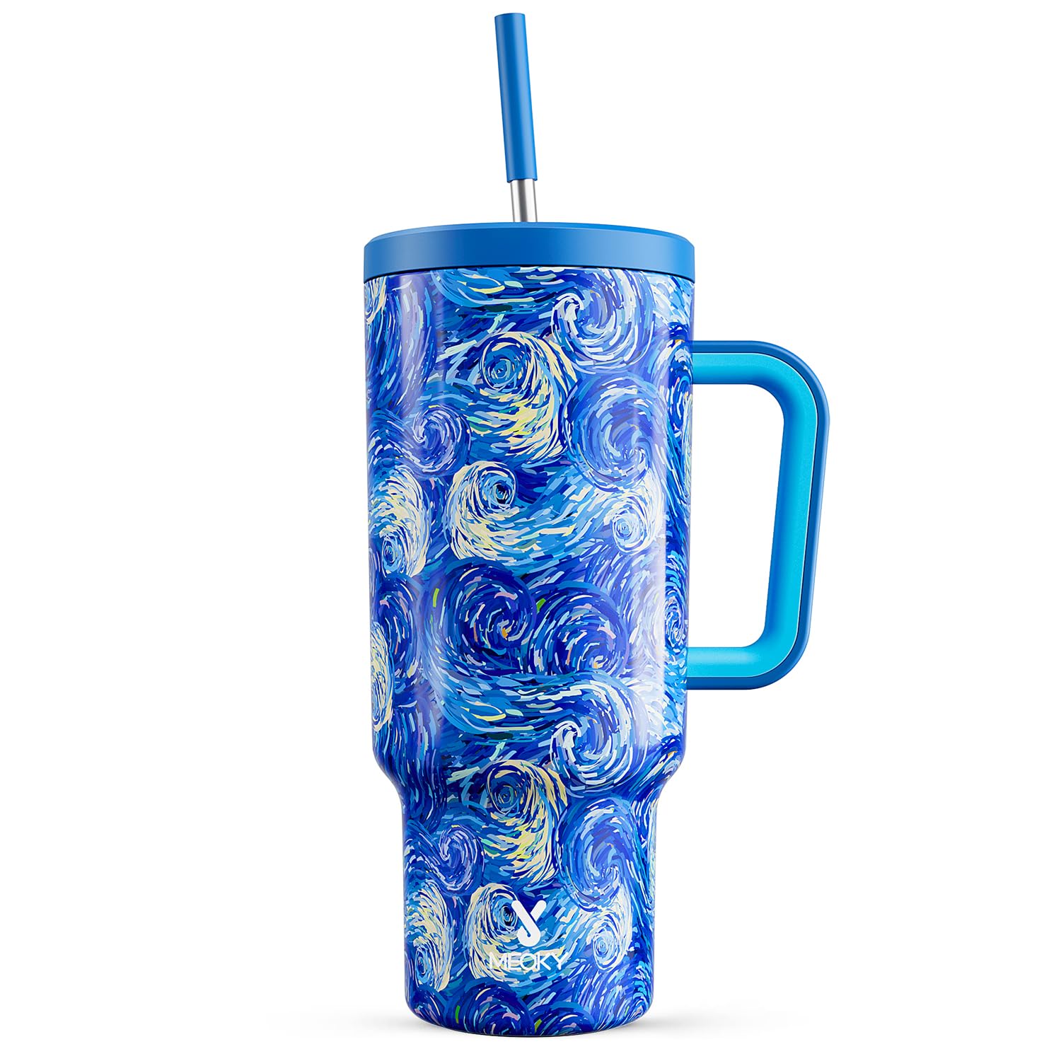 Meoky Tumbler with Handle and Straw for Women: 40 oz Stainless Steel Insulated Tumbler with Lid and Straw 100% Leakproof for Car Cup Holders - Travelers Commuters Workers, Van Gogh