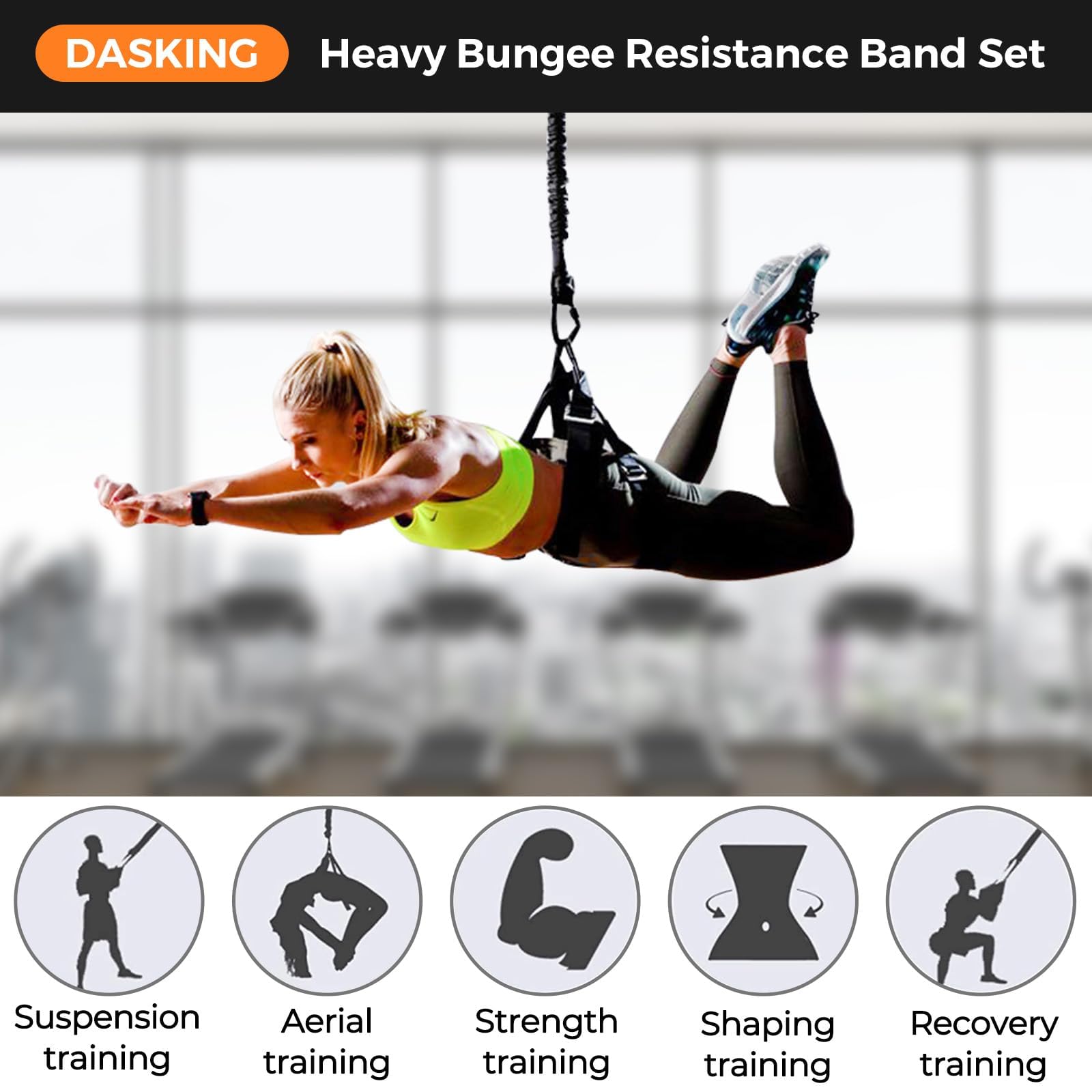 DASKING Heavy Bungee Band Set, Air Yoga Widerstand Bungee Stretch Gürtel, 4D Bungee Tanzseil, Exercise Resistance Belt Training Fitness Home Gym Professionelle Trainingsausrüstung