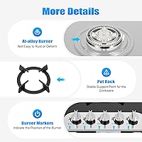 Vista 3 de Cocina de gas de 35 pulgadas, estufa de gas integrada de acero inoxidable, 5 quemadores con control de interruptor independiente, cocina de gas
