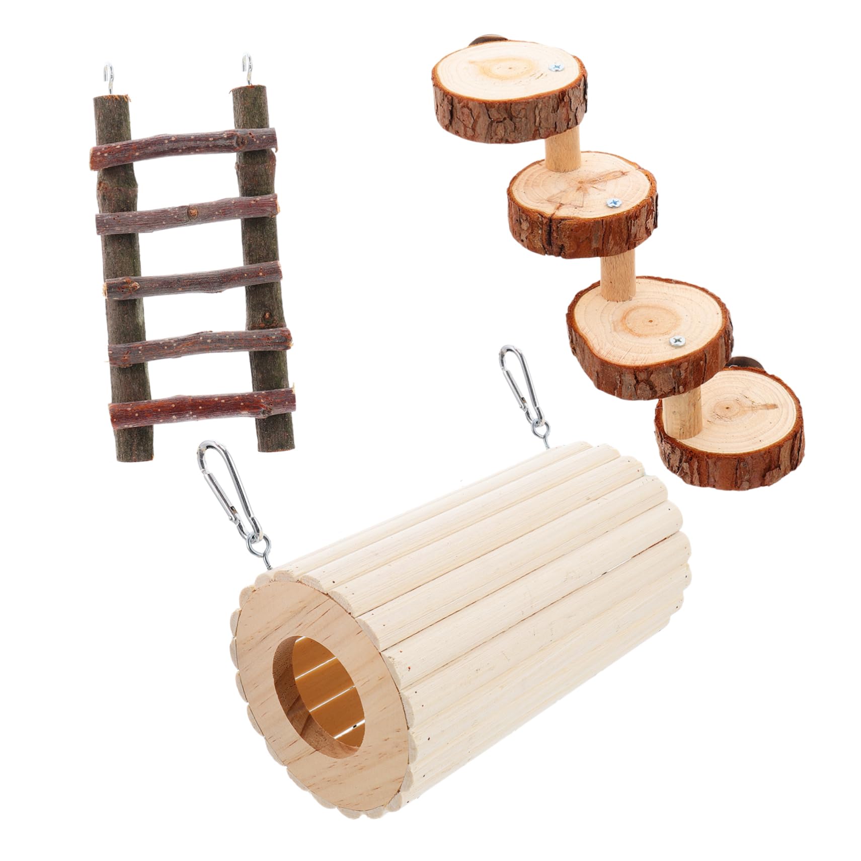 3 Stück Hamsterröhre Holzspielzeug für Hamster und Gerbil | Holz, zum Klettern und Spielen, Drei Teile, Passend für Kleintiere, Kompakte Form